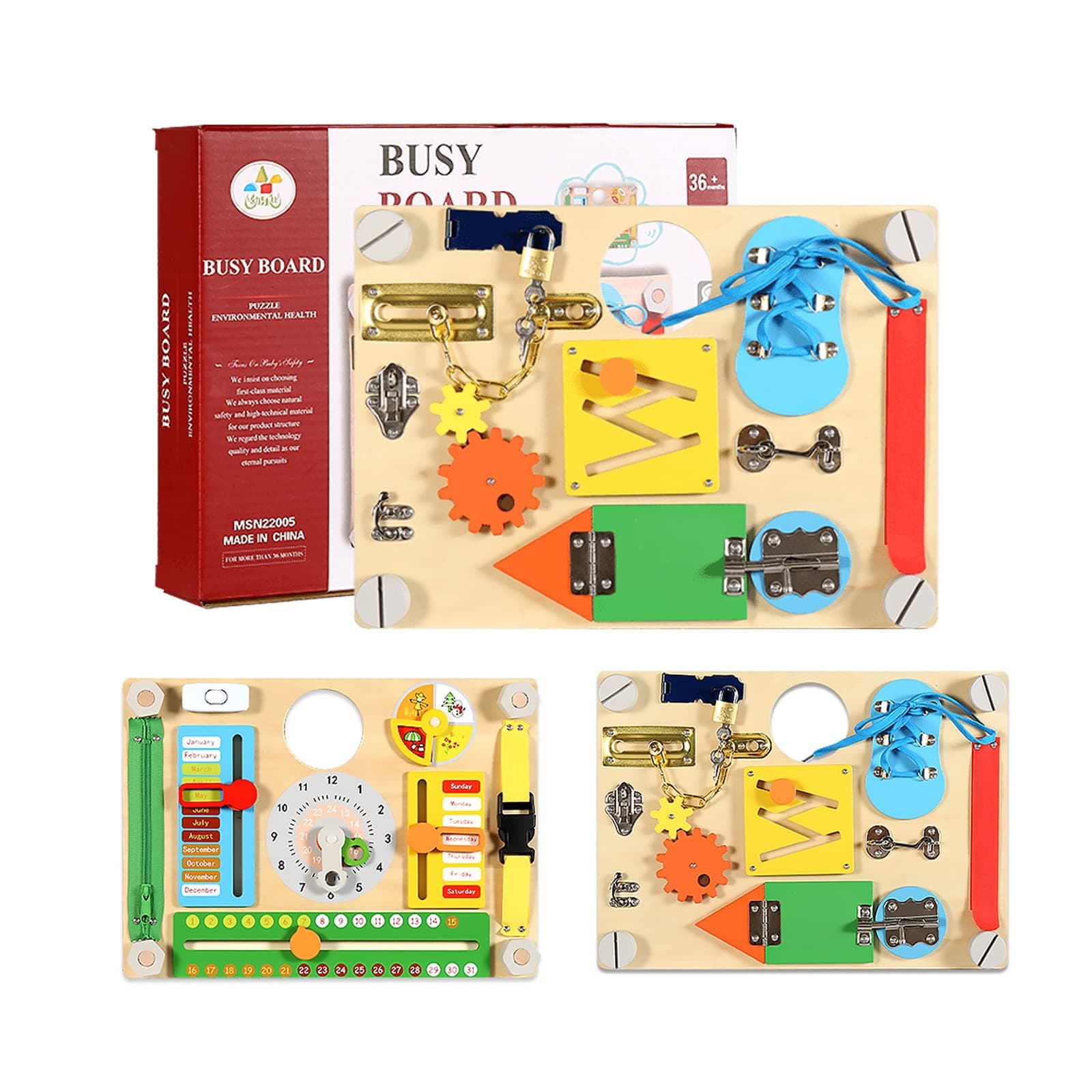 Smartwo Large Double-Sided Wooden Busy Board for Toddlers 2 3 4 Years Old, Montessori Sensory Activities, Time Clock and Fine Motor Skills Learning, Kid Fidget Toy, Early Educational Game, Baby Gift