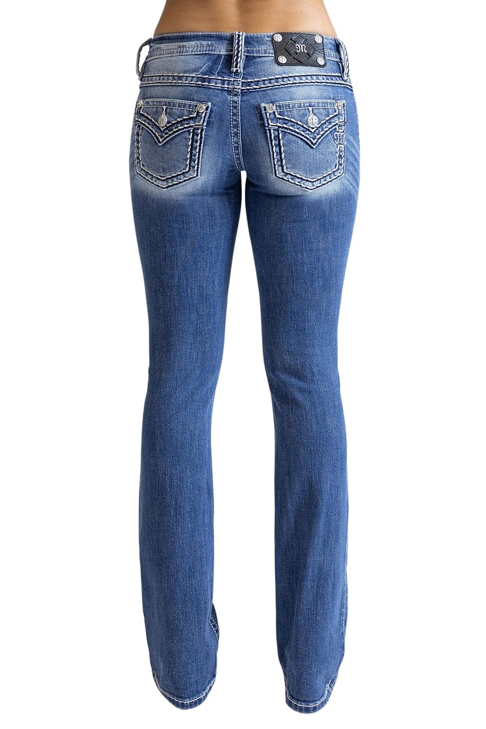 Miss Me Women's Saddle Stitch Faux Flap Pockets Low-Rise Bootcut Jeans