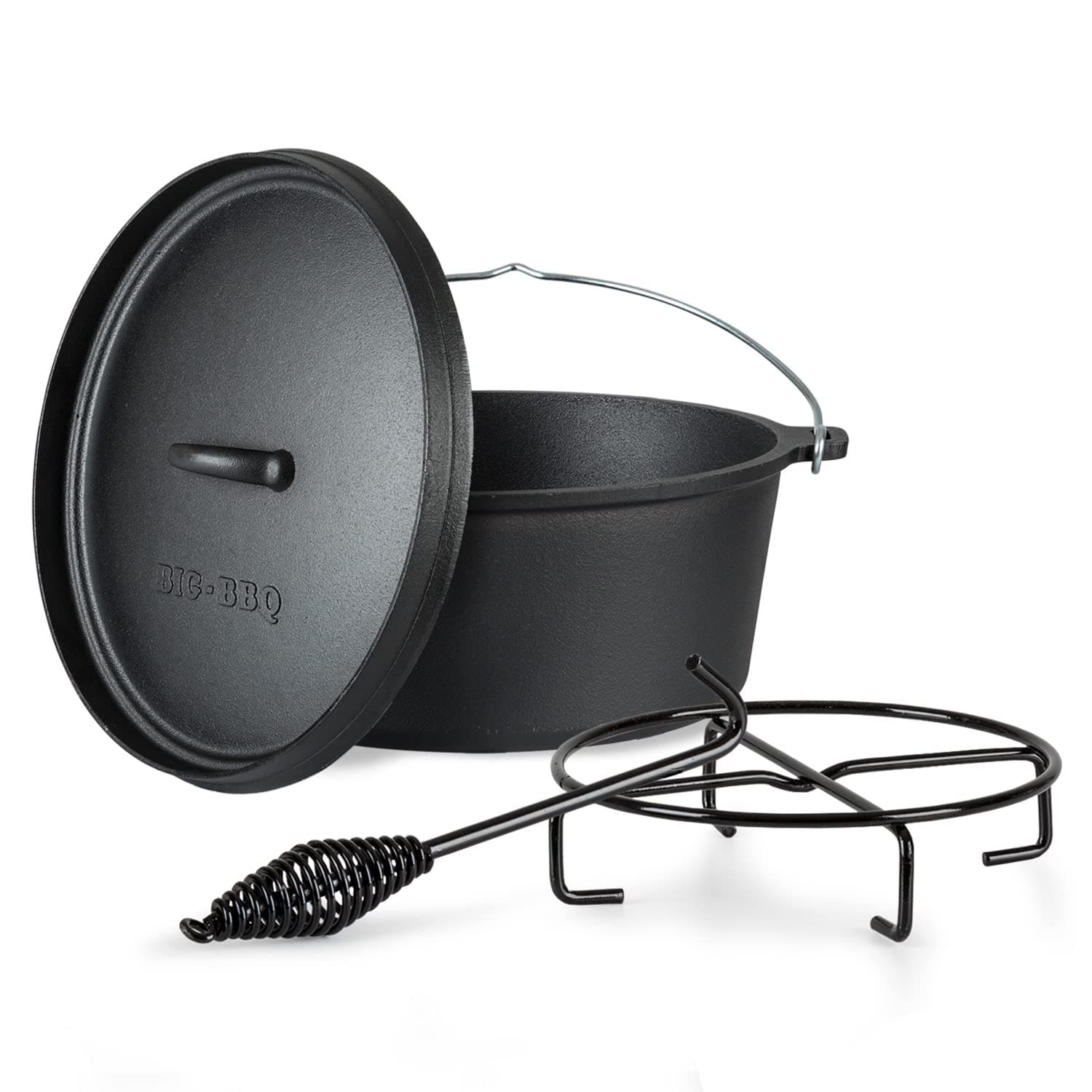Big BBQ Dutch-Oven Galloway 9.0 cast iron | fully fired 12er cast iron cooking pot | 8.0 litre fire pot with lid lifter, lid stand or pot stand | roaster without feet