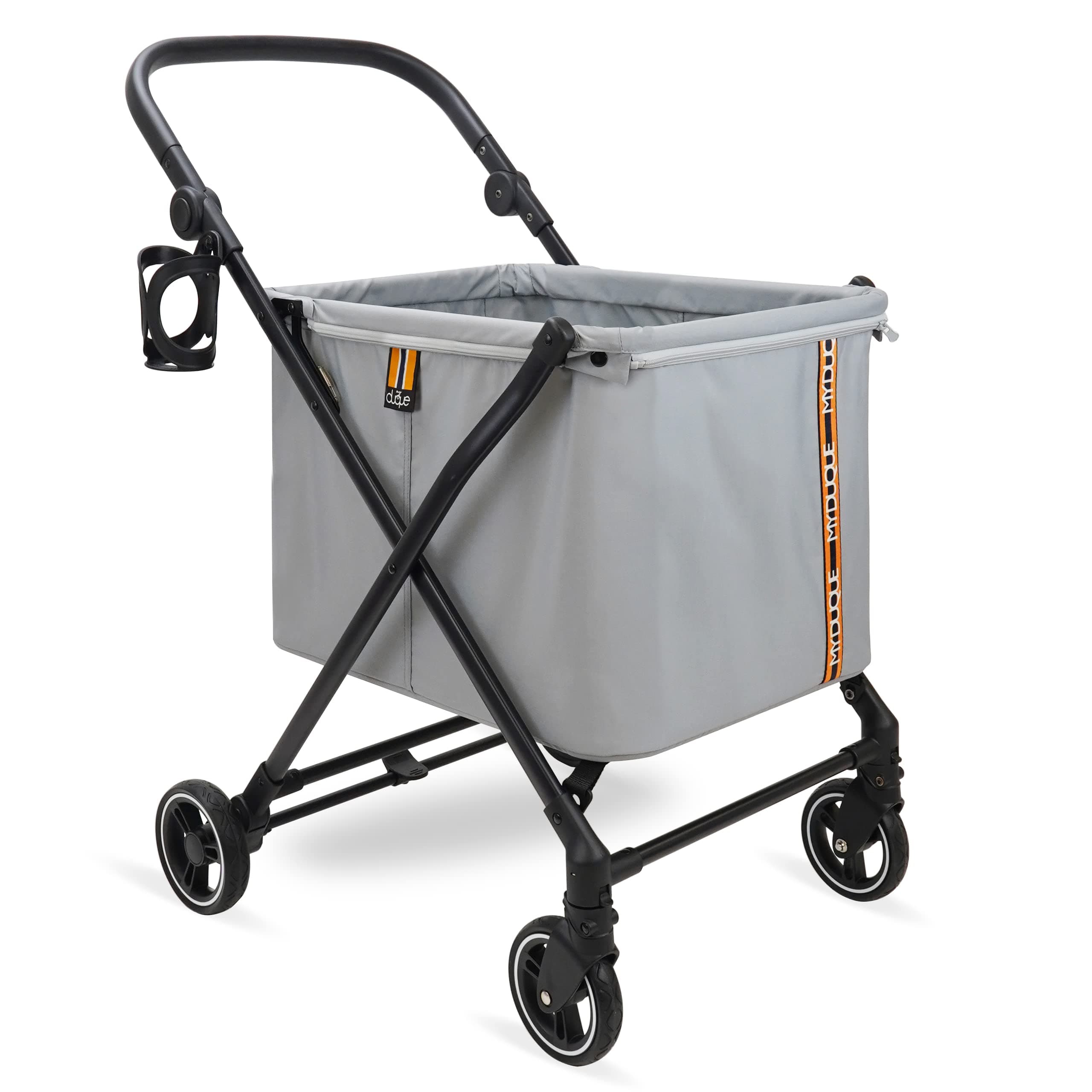 MAX Shopping Caddy, Personal Shopping Trolley, Foldable Shopping Trolley on 4 Wheels, Suspension, Height Adjustable Handle Foot Brake, Cup Holder, Modern, Load Capacity up to 25 kg / 55lbs