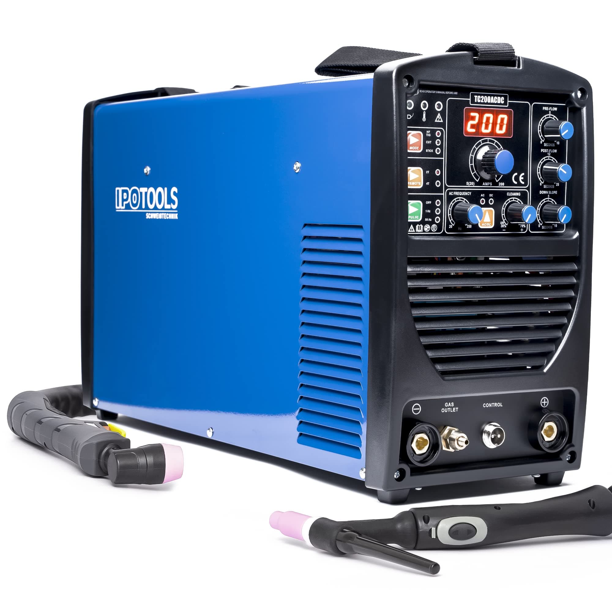 TC200ACDC TIG Welding Machine AC DC 4-in-1 Combination Welding Device 200 Amp with Plasma Cutter 50 A Inverter Welding Machine Including RF Ignition, Pulse Function, MMA E-Hand, IGBT