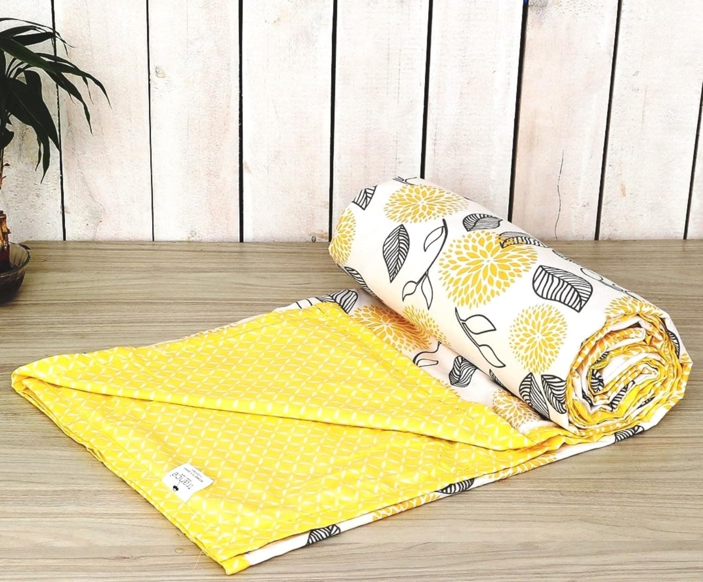 Trance Home Linen 100% Cotton Single Dohar 56"X 90" (Yellow White Flowers Abstract Reversible)