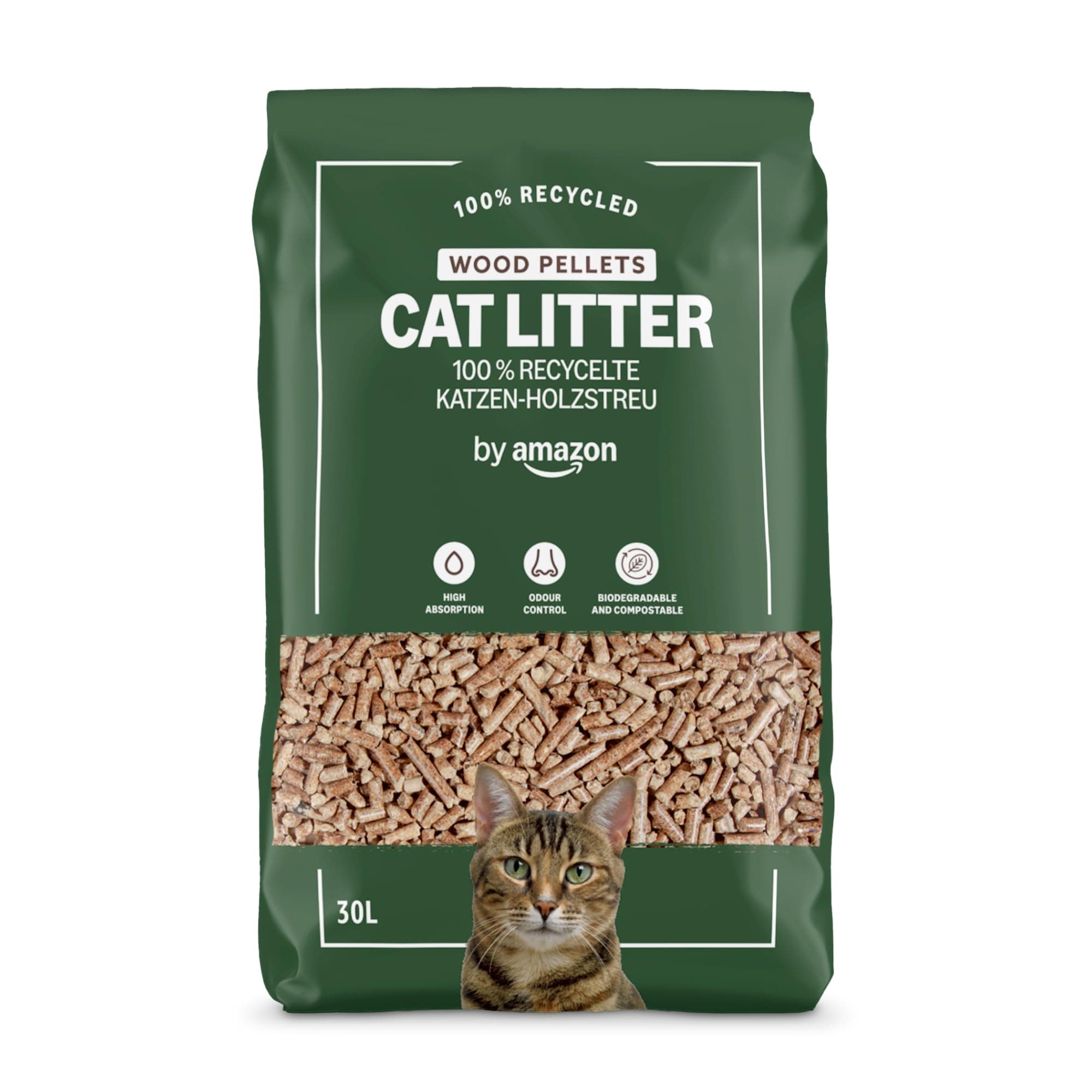 Cat Litter Wood Pellets Highly Absorbent and Made of 100% Recycled Wood, Unscented, 30 l (Pack of 1)