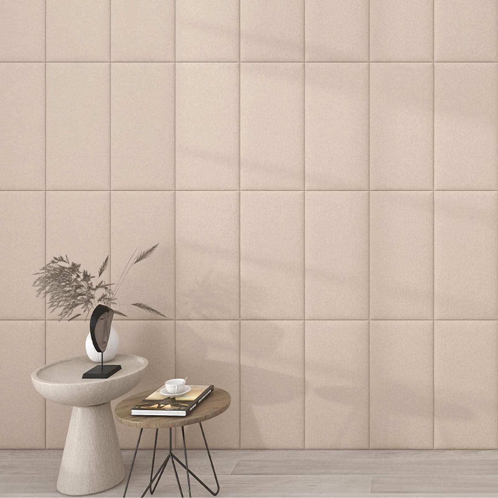 PINJIE 12-Piece Plush Wall Stickers, Peel and Stick Upholstered Wall Panels headboard, 23.6"x11.8" Anti Collision Wall Padding, Insulation Soundproof Wall Panel for Bedroom, Playroom (Champagne)