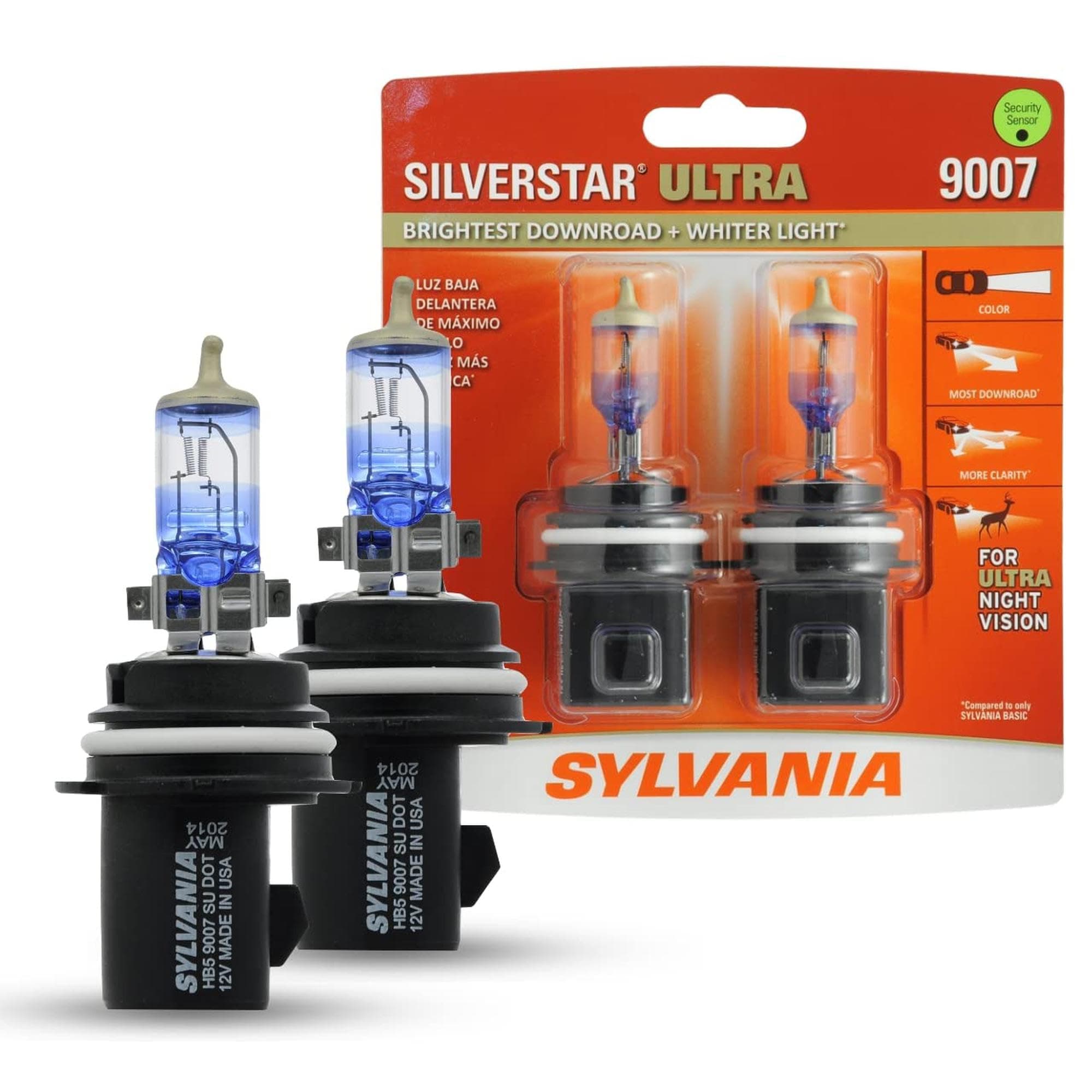 SYLVANIA - 9007 SilverStar Ultra - High Performance Halogen Headlight Bulb, High Beam, Low Beam and Fog Replacement Bulb, Brightest Downroad with Whiter Light, Tri-Band Technology (Contains 2 Bulbs)