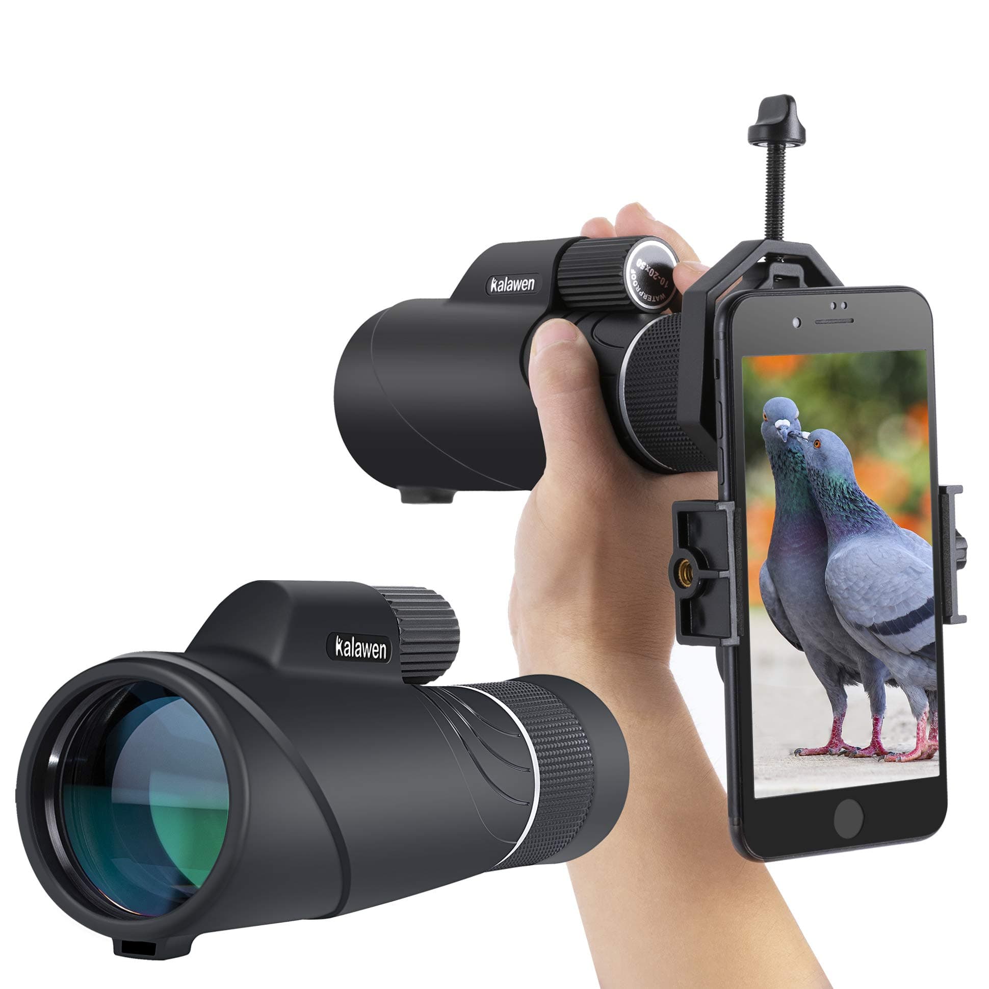 10-20x50 Kalawen Zoom Monocular Telescope Compact with Smartphone Holder and Tripod, Waterproof Monocular with BAK4 Prism Scope for Bird Watching Hunting Camping Shooting Range Hiking