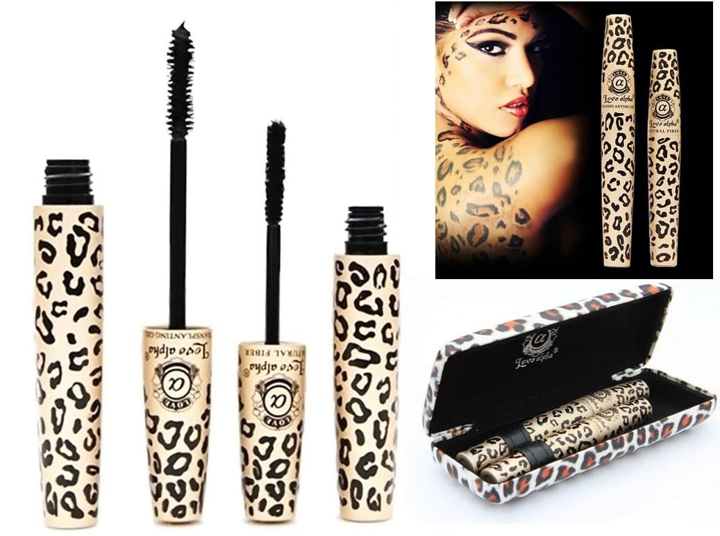 LyDiaLOVE ALPHA Moodstruck Black Mascara Transplanting Gel + Natural LENGTHENING Fibers in Animal Print Case UK SELLER
