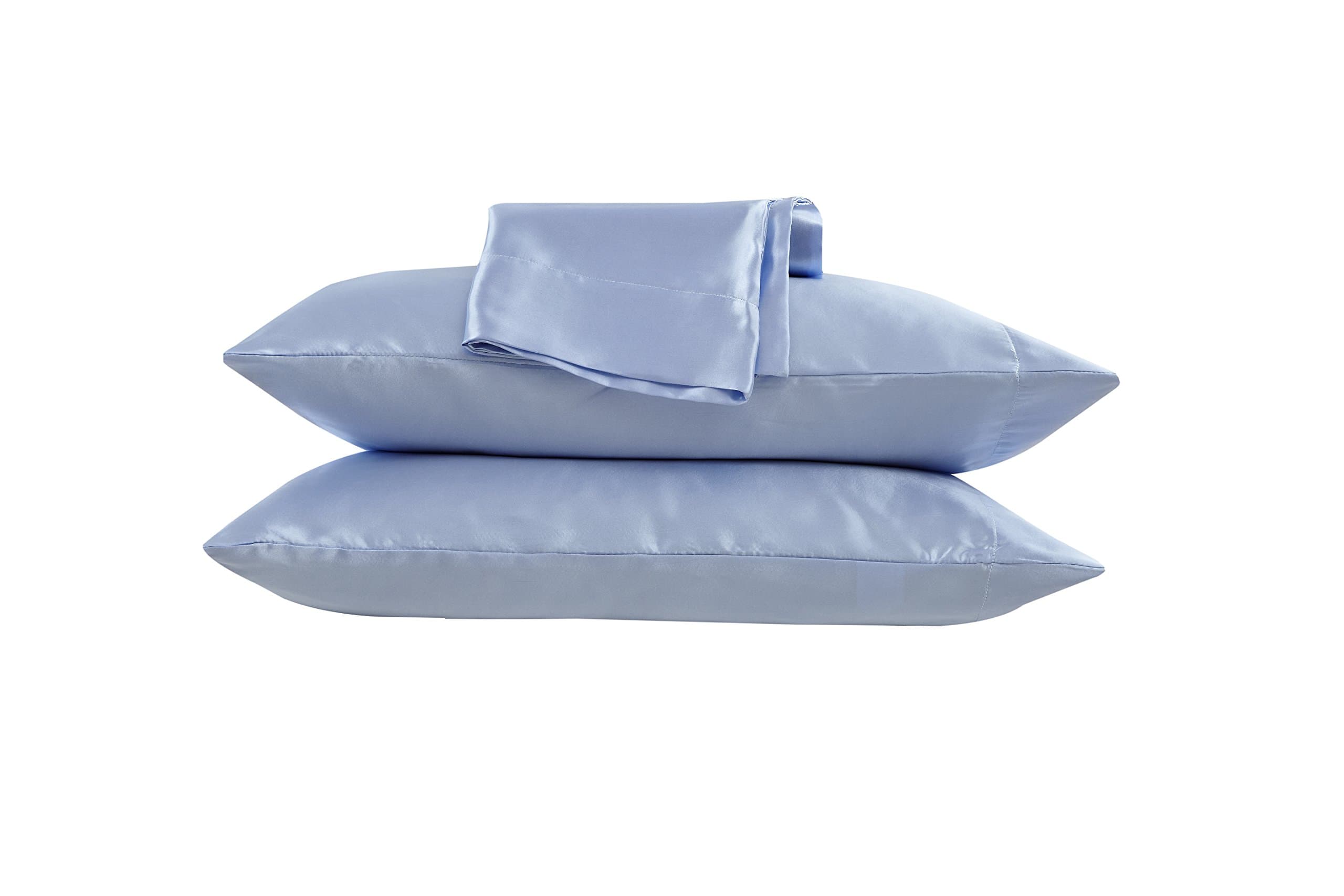 Satin Radiance Luxury Charmeuse Satin Set of 2, Soft and Silky Pillowcases-Standard 20" x 30" each, 100% Polyester, Blue