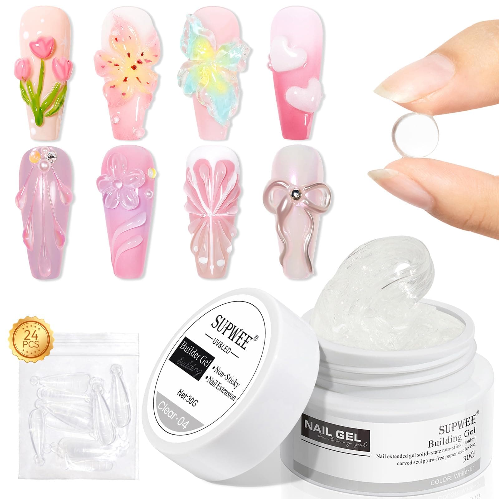 Solid Builder Gel for Nail Extension - 30g Clear Non Stick Hand, 3D Sculpture Carving Gel Modeling Nail Art Soak Off Manicure DIY At Home