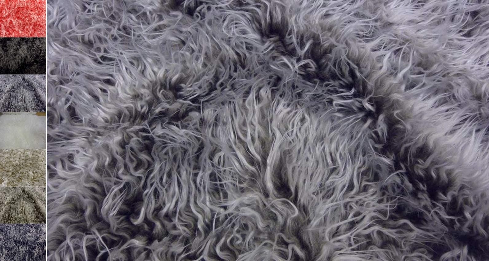 StoffBook FLOKATI FAUX SHAGGY-FUR MONGOLIC FABRIC, D224 grey / white