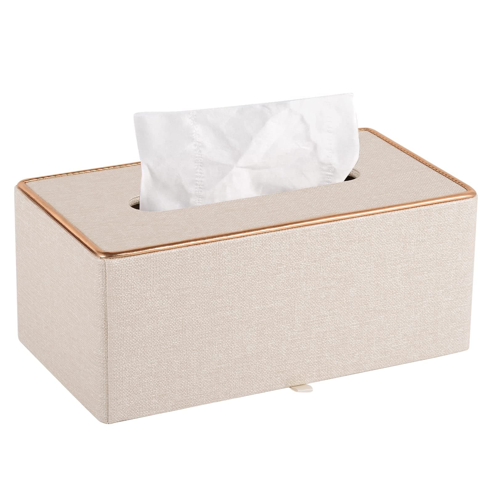 Fashion Leather Tissue Box Holder,Rectangular Tissue Box Cover for Bathroom Dresser Night Stand,Napkin Box Drawer Paper Dispenser,Home Office car Tissue Holder with Magnetic Bottom (Beige)