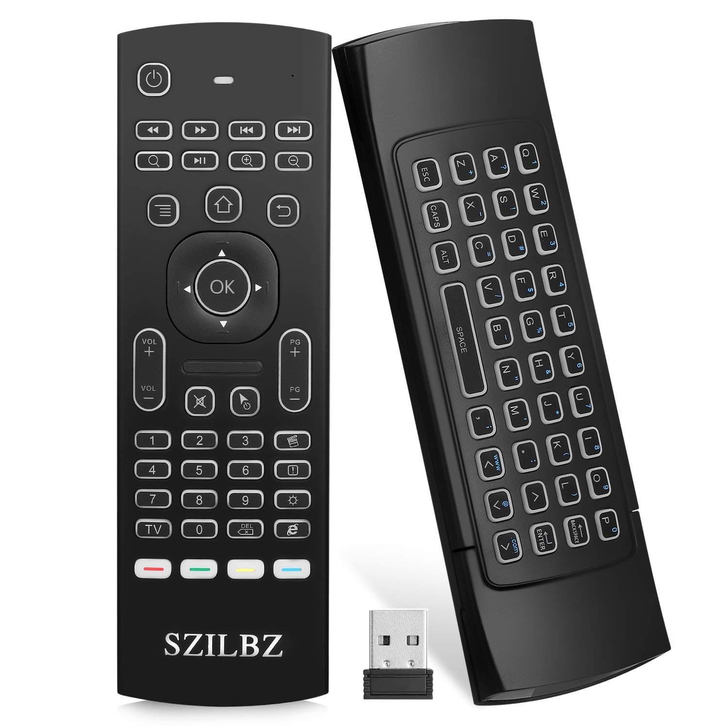 SZILBZ Wireless Remote control Backlight Keyboard Control,IR Learning for Android TV Box, PC, Projector, HTPC etc.