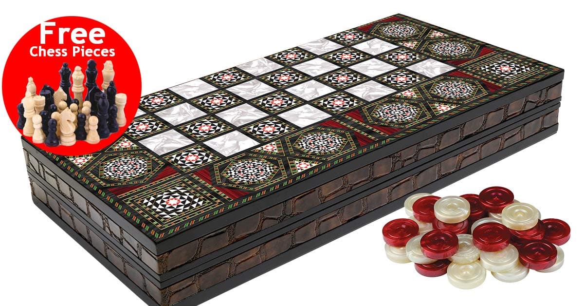 Black Star Leather Edge Coating Backgammon and Chess Set Turkish Premium Board Game Set - Special Series , Leather Edge Coating