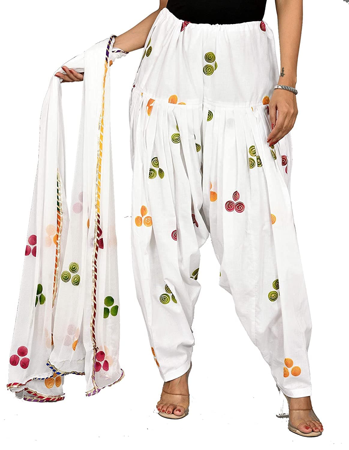 Women's Regular Fit Cotton Casual Style Patiala Pants (V_Sal_Dup_White_Green ...