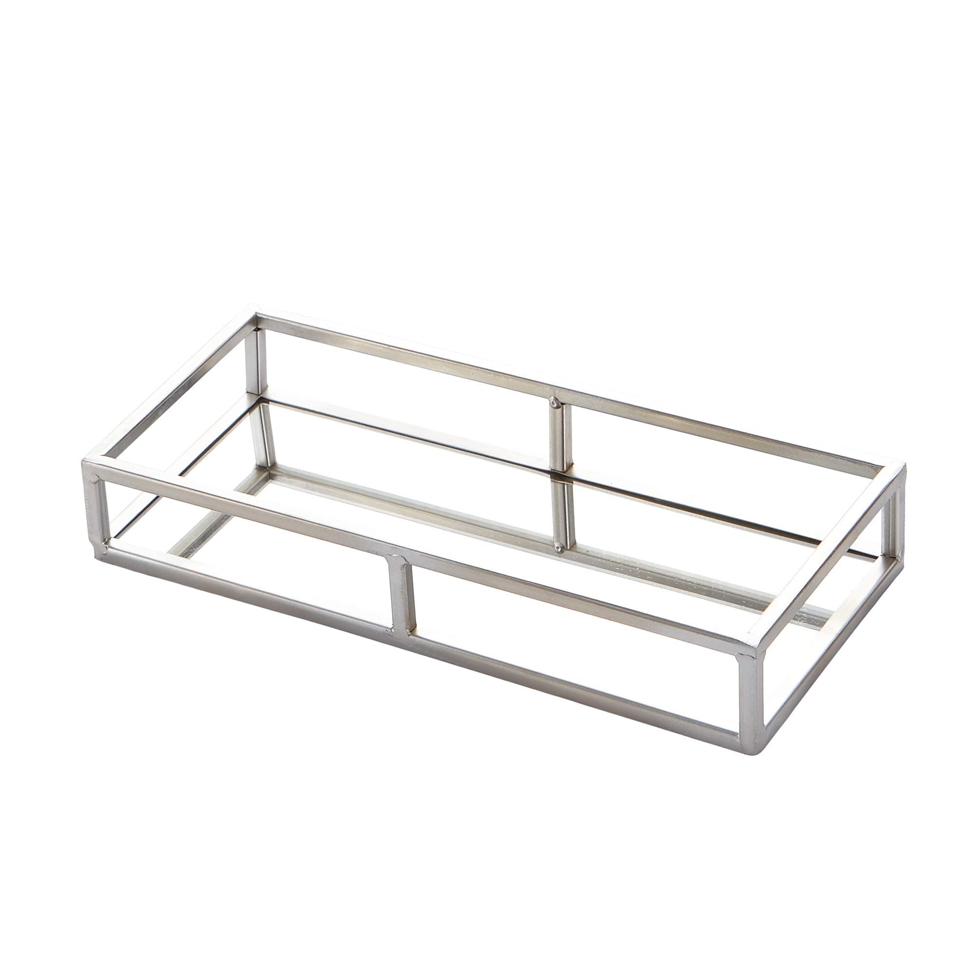 Egnazia - Silver Metal Mirror Tray - Medium Rectangle Open Style