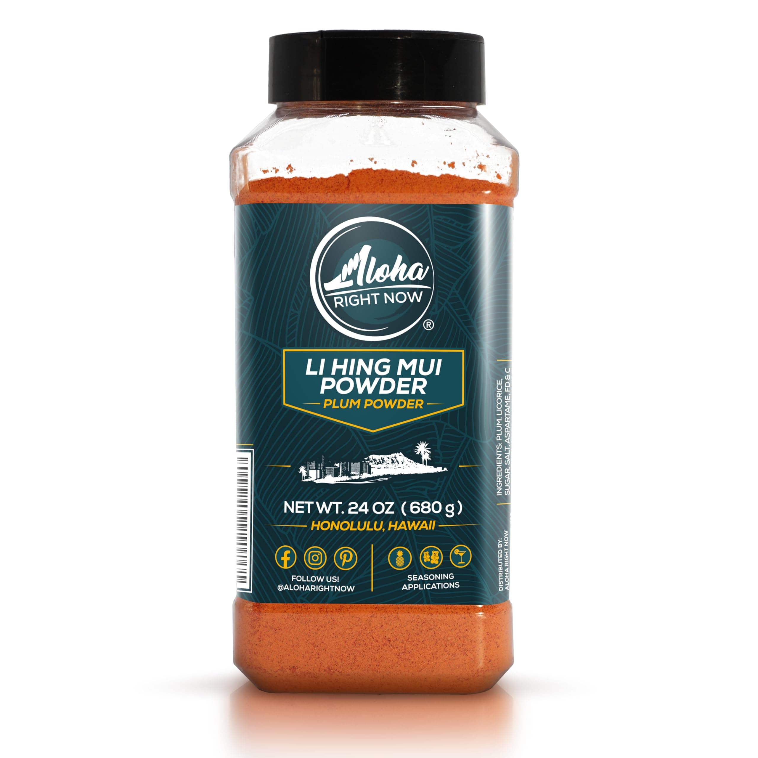 Aloha Right Now Authentic Li Hing Mui Powder 24 oz Shaker for flavoring fruits, candy, & cocktail drinks - Sweet, Sour & Salted Dried Plum Powder - Asian Hawaiian Snack - Bulk Size