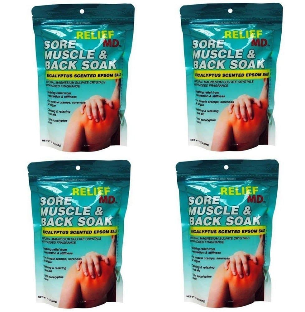 Relief Sore Muscle and Back Soak, Eucalyptus Epsom Salt, Pack of 4