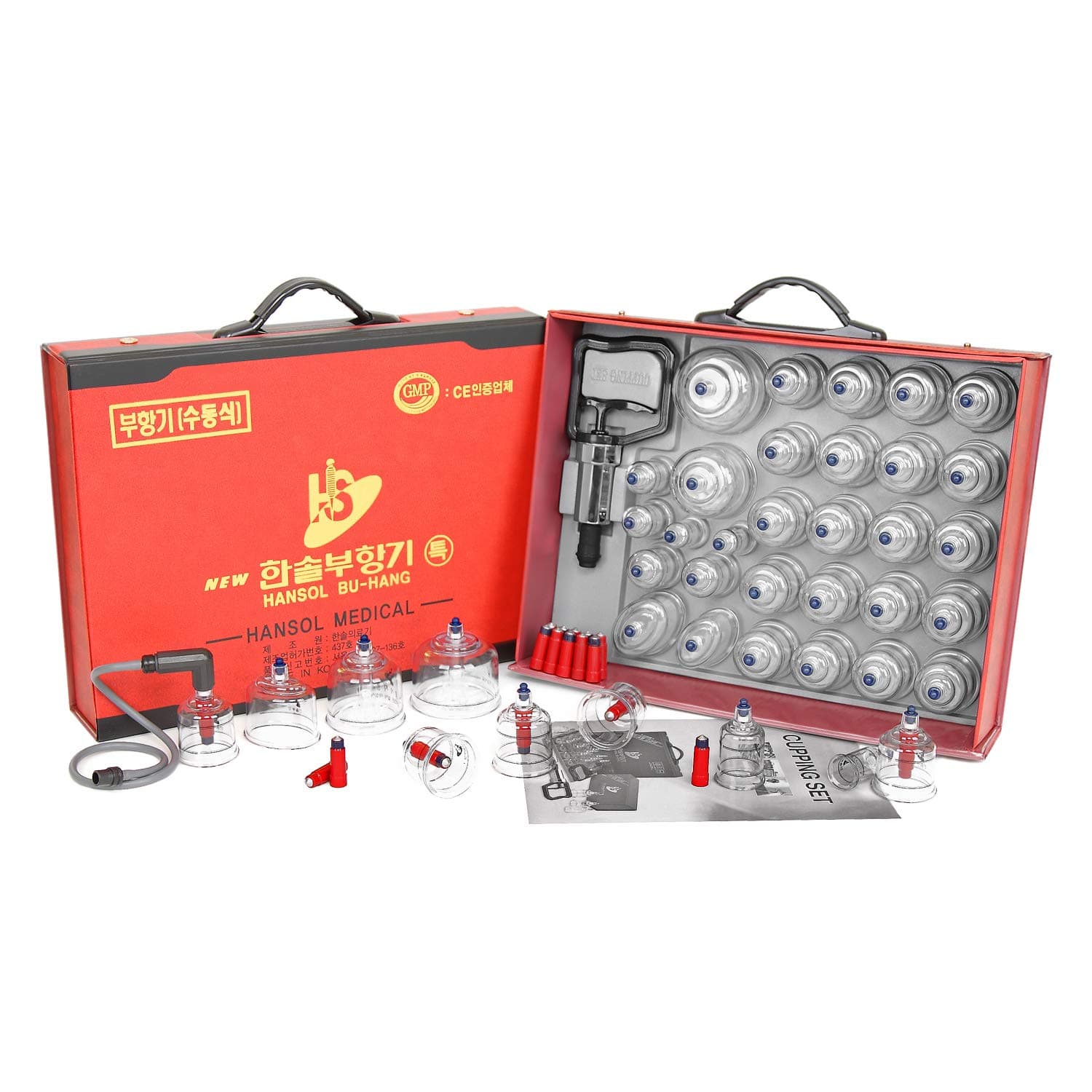 Hansol new Professional Cupping Therapy Equipment 30 Cups Set with pumping handle and Extension Tube