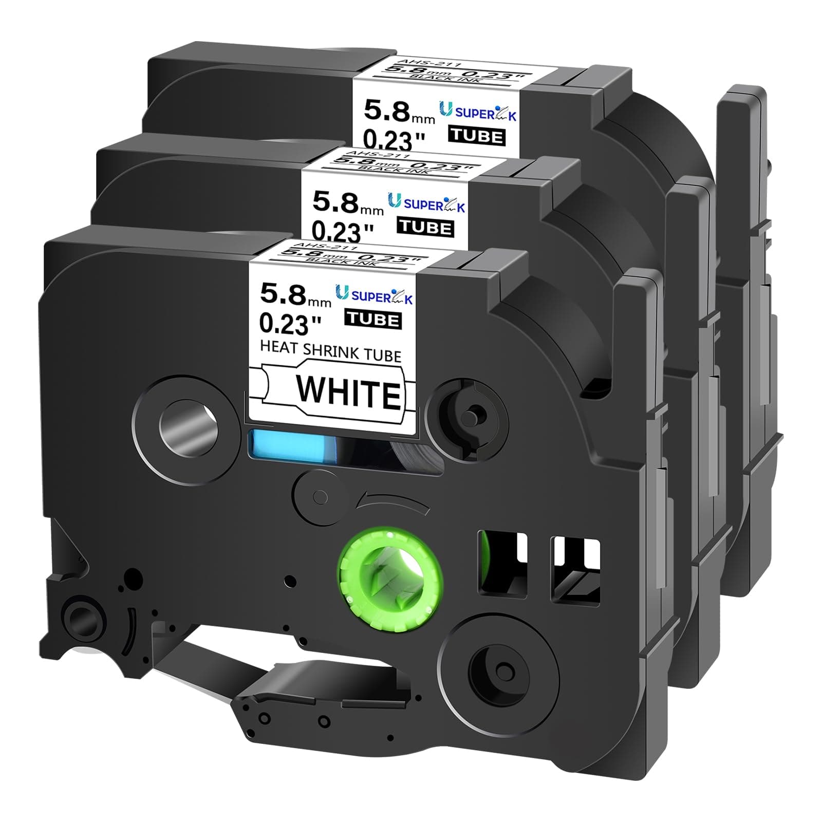 3PK HSe-211 Heat Shrink Label Compatible for Brother Ptouch Heat Shrink Tubing HSe211 HS-211 HS211 Black on White 5.8mm 0.23'' for Wire Cable for PT-E300 PT-E800W PT-H75 PT-H300 PT-H300LI