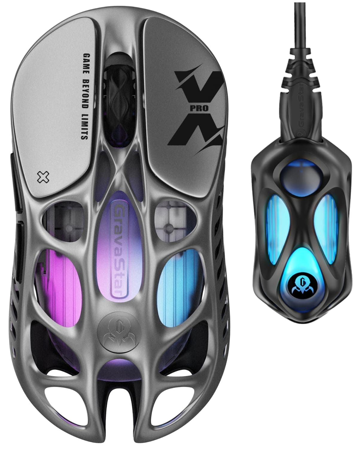 - GravaStar Mercury X Pro Wireless Gaming Mouse, Come with 8K Dongle – 32,000 DPI PAW 3950 Sensor, 8,000Hz Polling Rate, Only 49g, Magnesium Alloy Hollow Frame, RGB Lighting, 5 Programmable Buttons