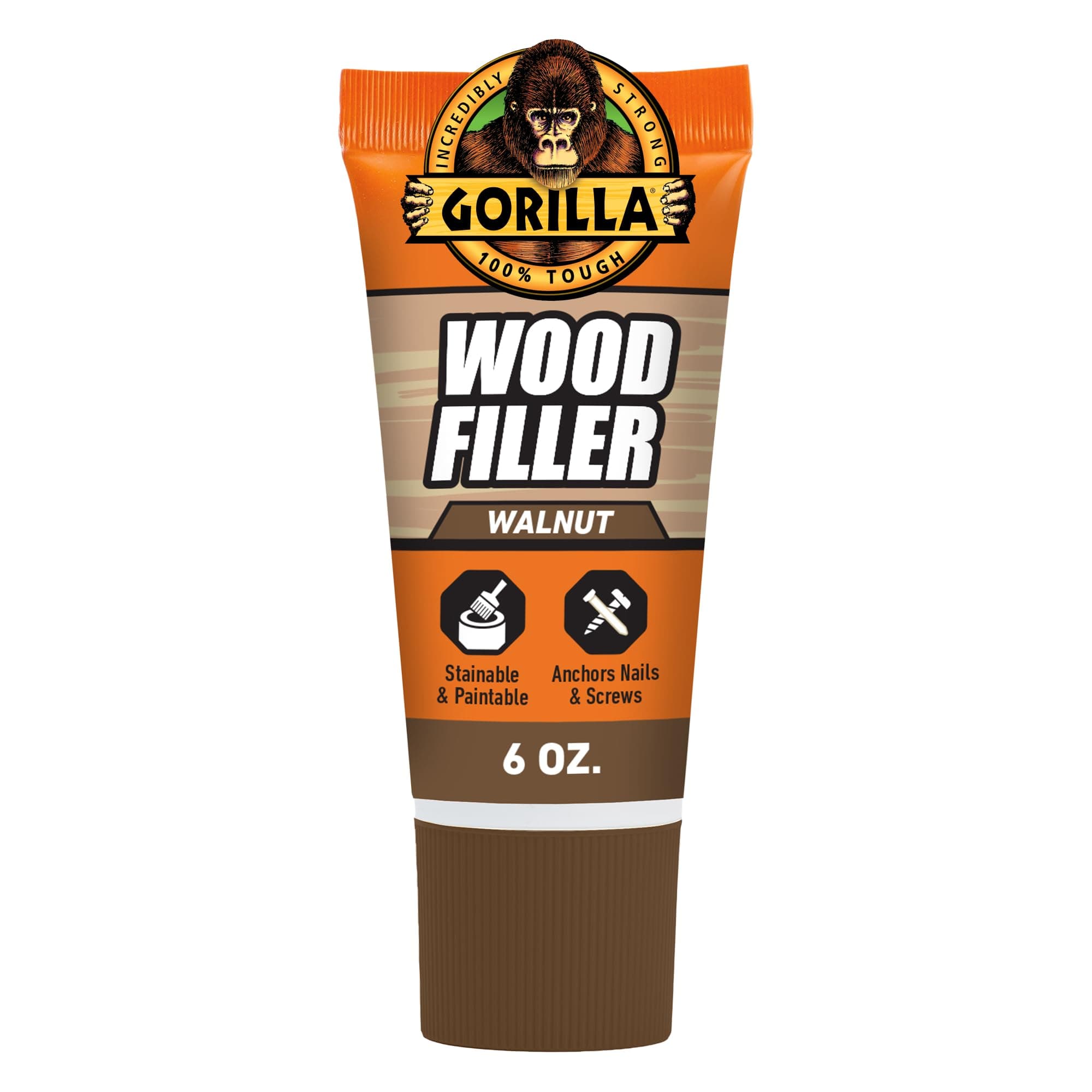 Gorilla All Purpose Wood Filler, 6oz Tube, Walnut (Pack of 1)