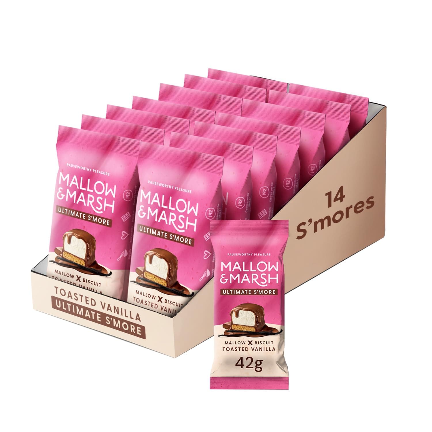 Ultimate S’more Bar - Toasted Vanilla, Milk Chocolate Covered Marshmallow with Biscuit Base (14 x 42g)
