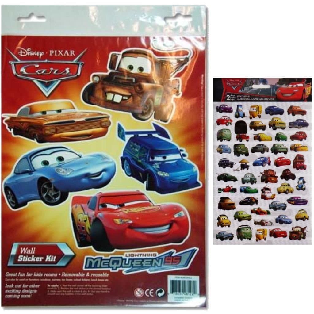 Disney Cars Removeable and Reusable Wall Sticker Kit Plus Bonus Pack of Cars Stikers