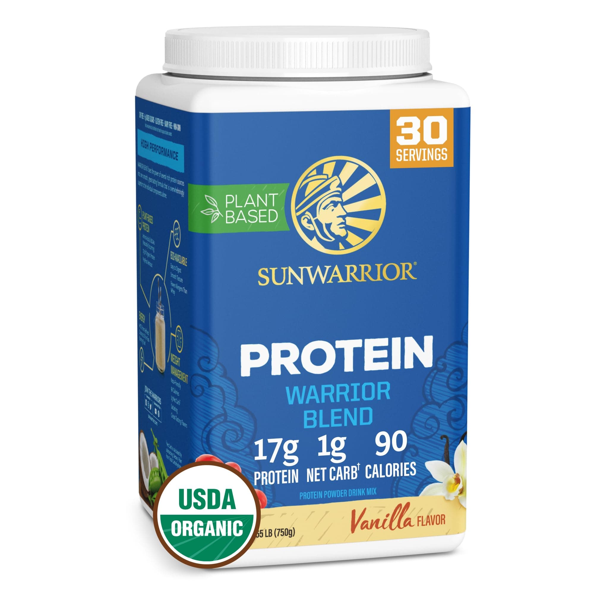 Sunwarrior Warrior Blend, Organic Vegan Protein Powder with BCAAs and Pea Protein (Vanilla, 30 Servings)
