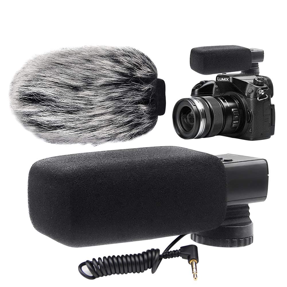 Camera Microphone,Professional Stereo Photography Interview Microphone Shotgun MIC Works with Sony Fujifilm Olympus Panasonic DSLR with Fur Wind Shield.