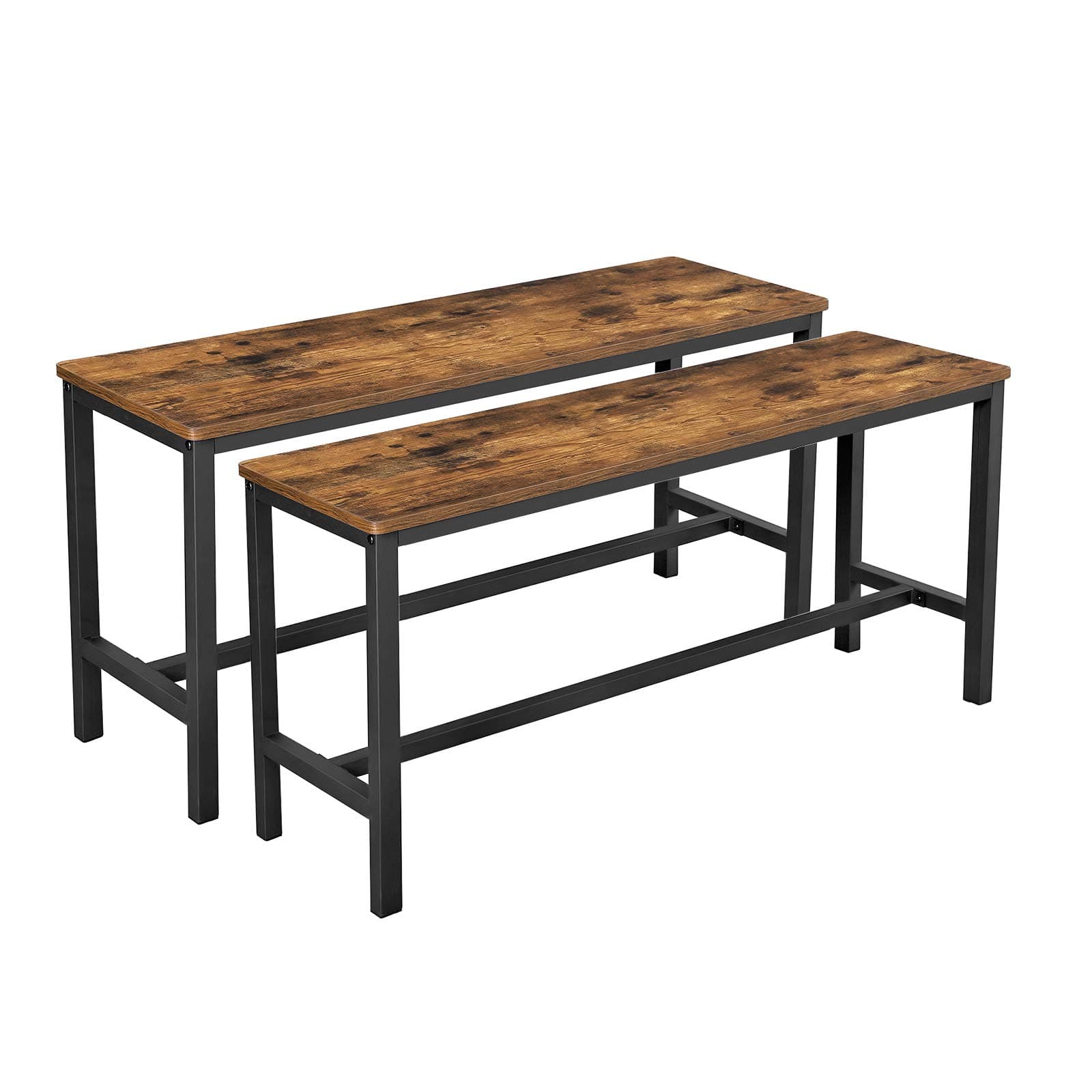 VASAGLE Dining Bench, Pair of 2, Industrial Style, Steel Frame, for Kitchen, Living Room, 12.8 x 42.5 x 19.7 Inches, Rustic Brown + Black，UKTB33X