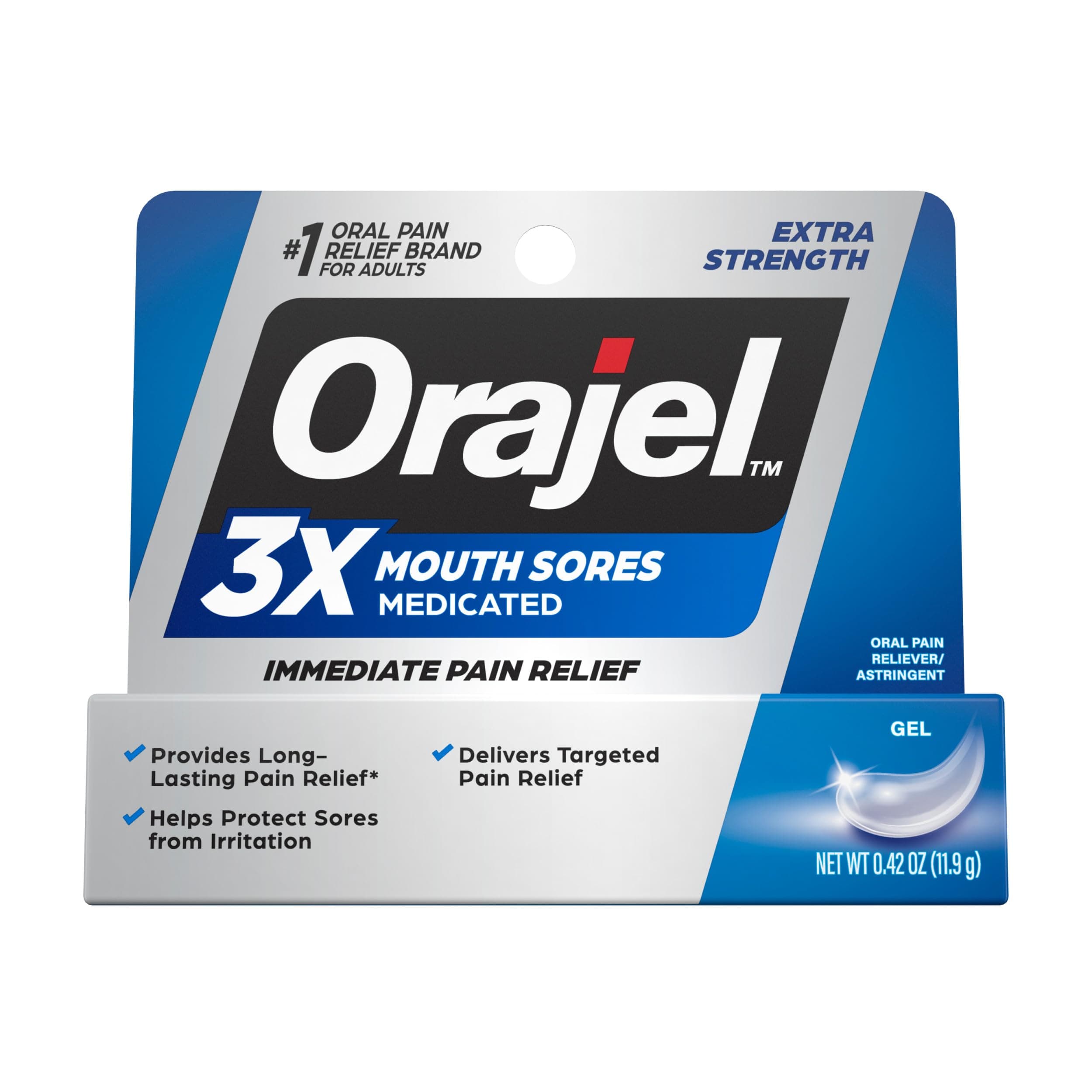 3X for Mouth Sores: Maximum Strength Gel Tube 0.42oz- from #1 Oral Pain Relief Brand