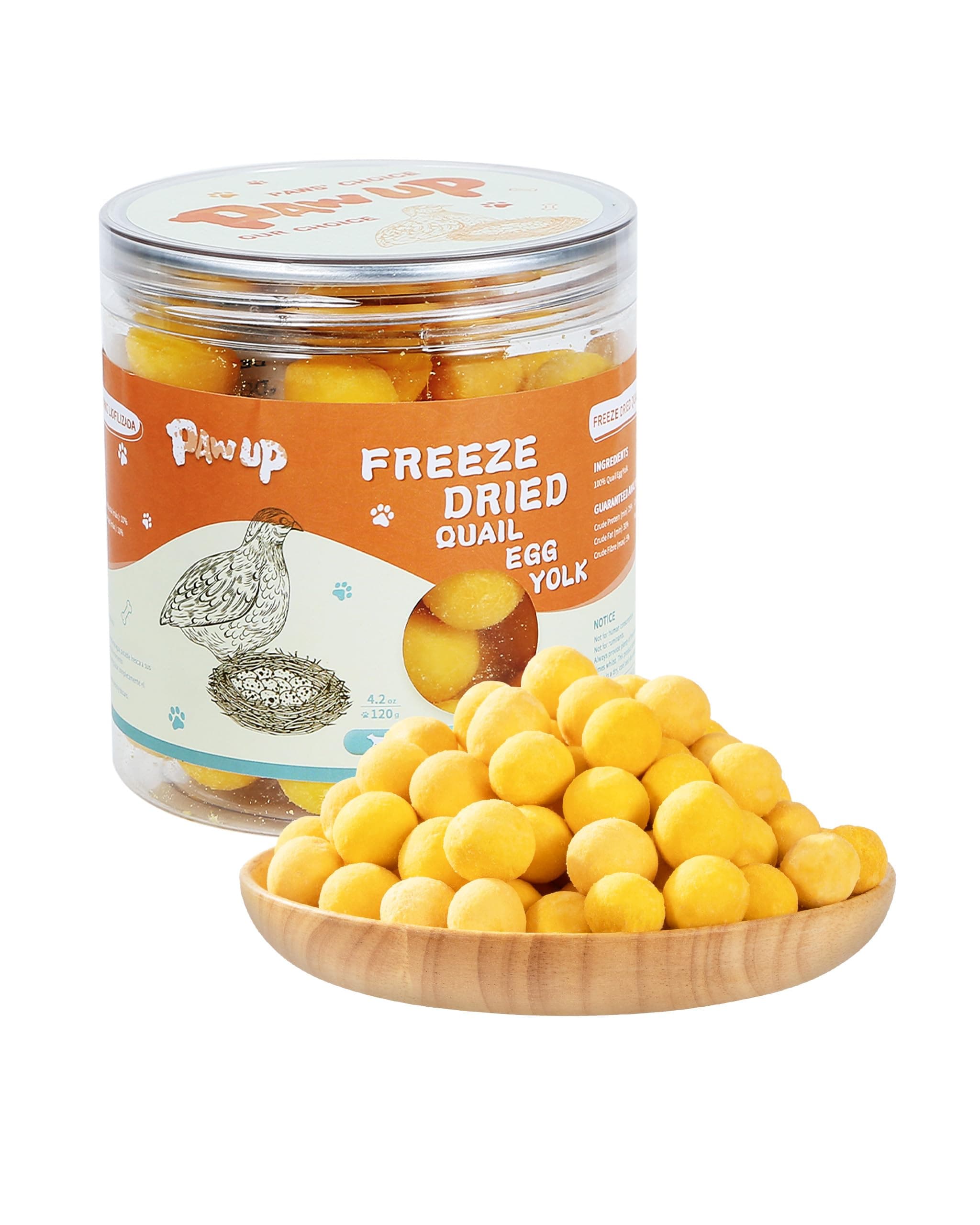 PAWUP Freeze Dried Quail Egg Yolk Pet Treats, Freeze-Dried Pet Food for Dogs, Cats, Pure Fresh Ingredient, 4.2 oz, Rawhide Free, Gluten&Grain Free