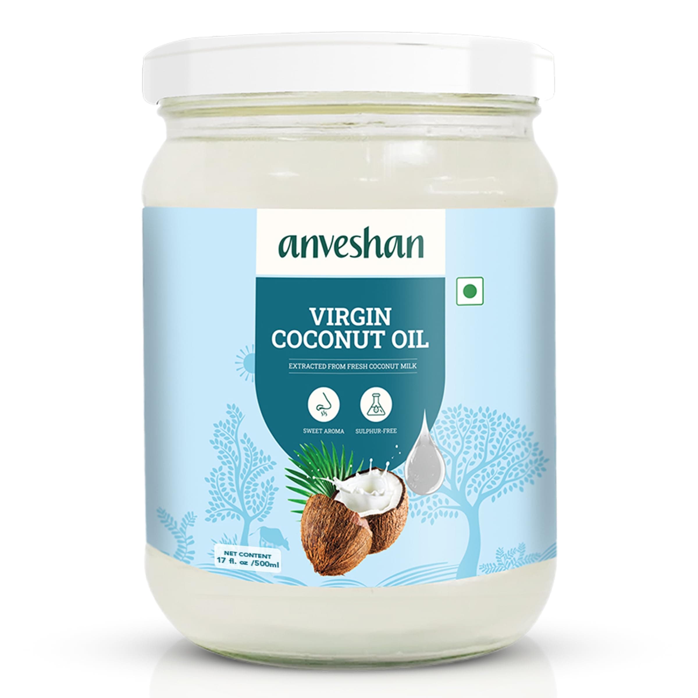 Cold Pressed Virgin Coconut Oil 500ML | Glass Jar | Unrefined Cold Pressed Virgin Coconut Oil, Naturally Cholesterol Free, Kolhu/Kacchi Ghani/Mara Chekku/Ganuga, Rich Aroma & Flavour of Real Coconuts, A1 Grade Coconuts