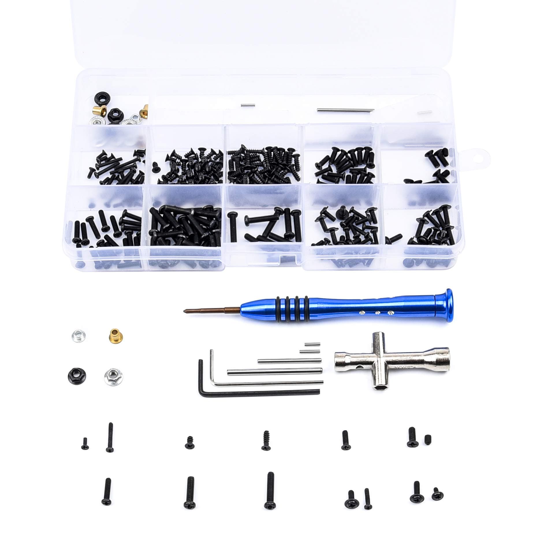 M2 M2.5 M3 Screws Bolt & Nuts Set Cross Sleeve Allen Wrench Swing Arm Pin Screws Kit for Wltoys 144001 1/14 RC Car Spare Parts(316PCS)