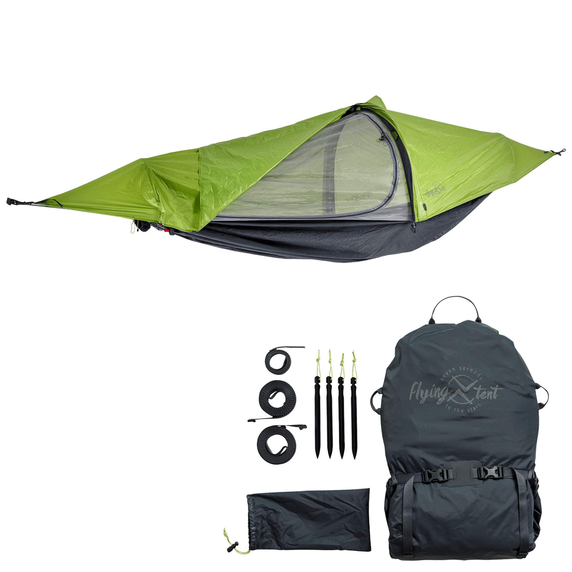 Unique All-in-ONE Hammock Tent, Bivy Tent, Hammock and Rain Poncho + Fine Mesh Mosquito Net - Grass Hopper Green