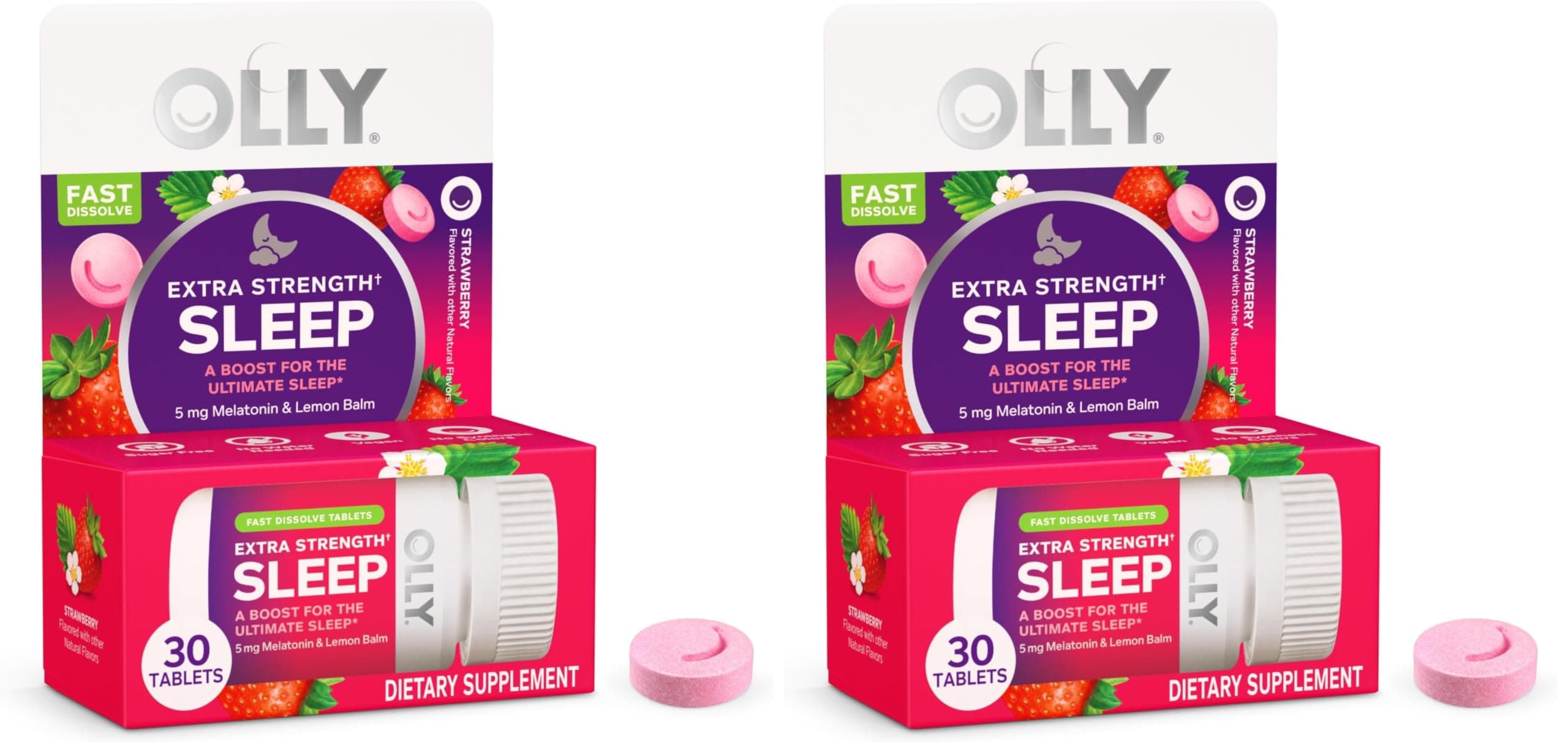 Extra Strength Sleep Fast Dissolve Tablets, 5mg Melatonin, Vegan, Strawberry - 30ct (Pack of 2)