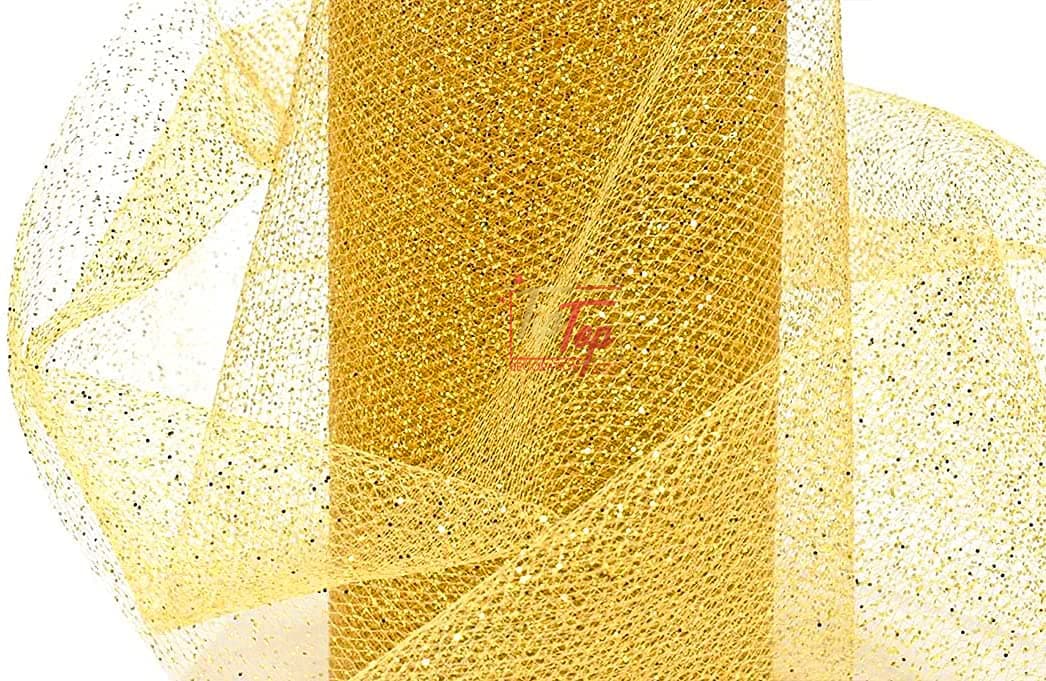 Premium Net Fabric Mesh Solid Glitter Cloth (5 Meters) (Width:-25 Inch) (Rich Golden)