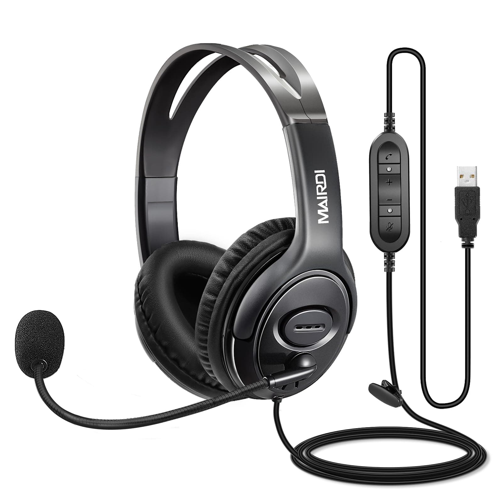 USB Headset with Noise Cancelling Microphone for Office Call Center Skype Teams Business Softphone Conference, Stereo PC Headphone w/ Mic Mute for Voice Recognition Speech Dictate School Education