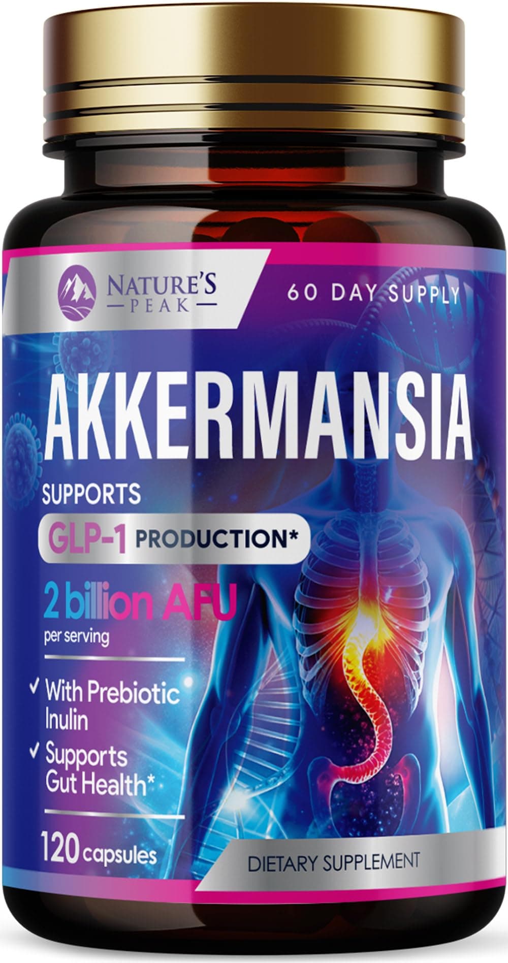 Akkermansia Probiotic 2 Billion AFU Per Serving - Premium Akkermansia Muciniphila with Prebiotics for Women and Men - GLP-1 Support Supplement for Gut & Digestive Health - Bottled USA - 120 Capsules