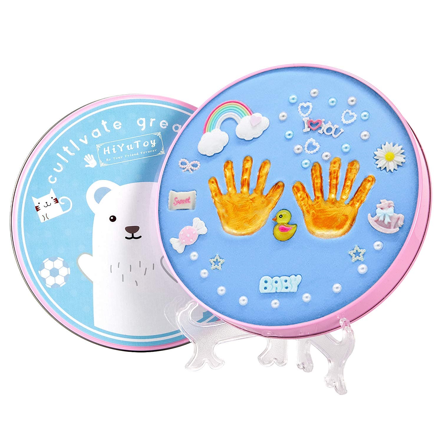 HIYUTOY Baby Handprint Kit & Footprint DIY Hand Foot Print Perfect for Baby Boy Gifts,Top Baby Girl Gifts, Newborn Baby Keepsake Baby Gifts Clay Casting Kit for Baby (Blue)