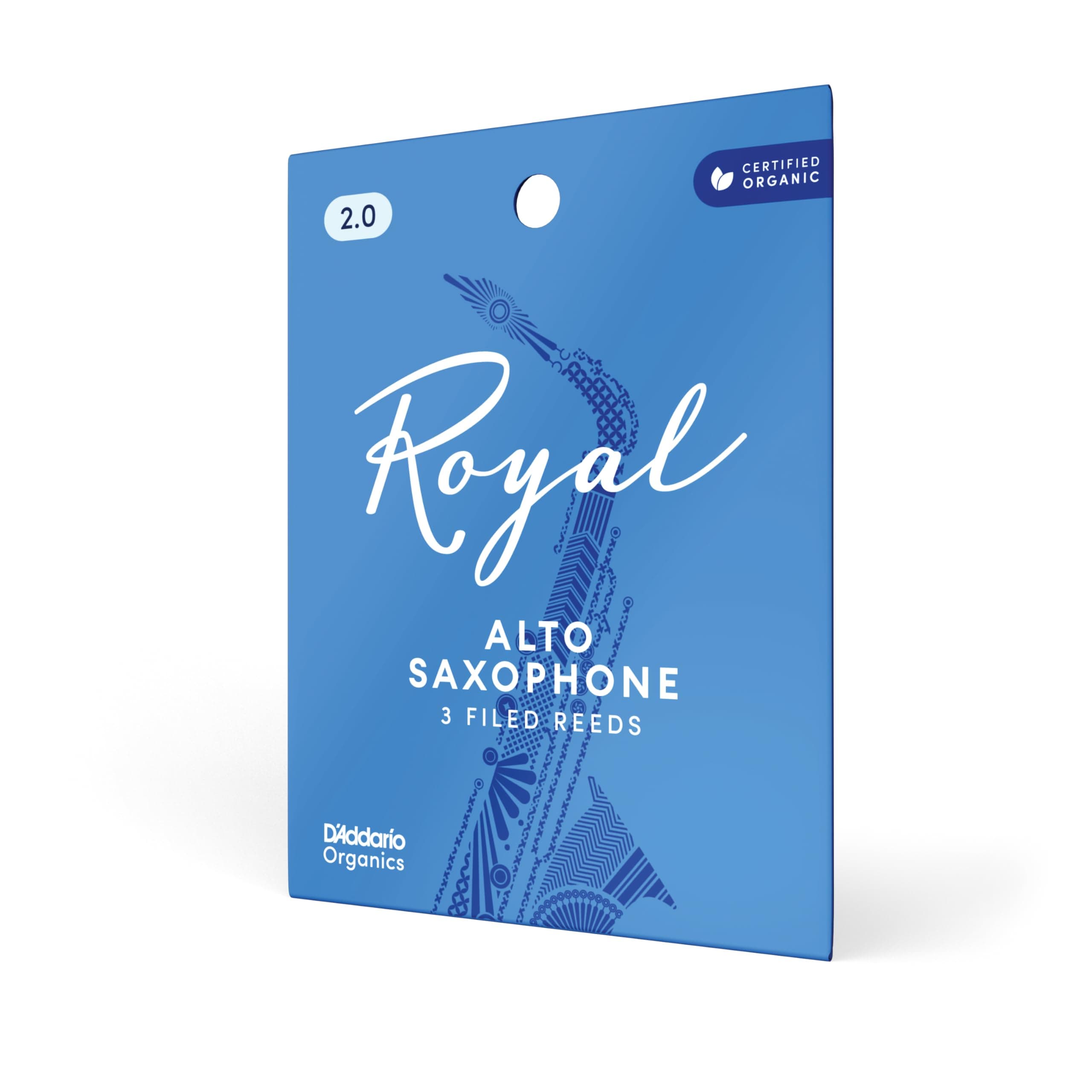 D'Addario Woodwinds Royal Saxophone Reeds - Alto Sax Reeds with Strong Spine - Alto Saxophone Reeds Great for Classical or Jazz - Strength 2.0, 3-pack