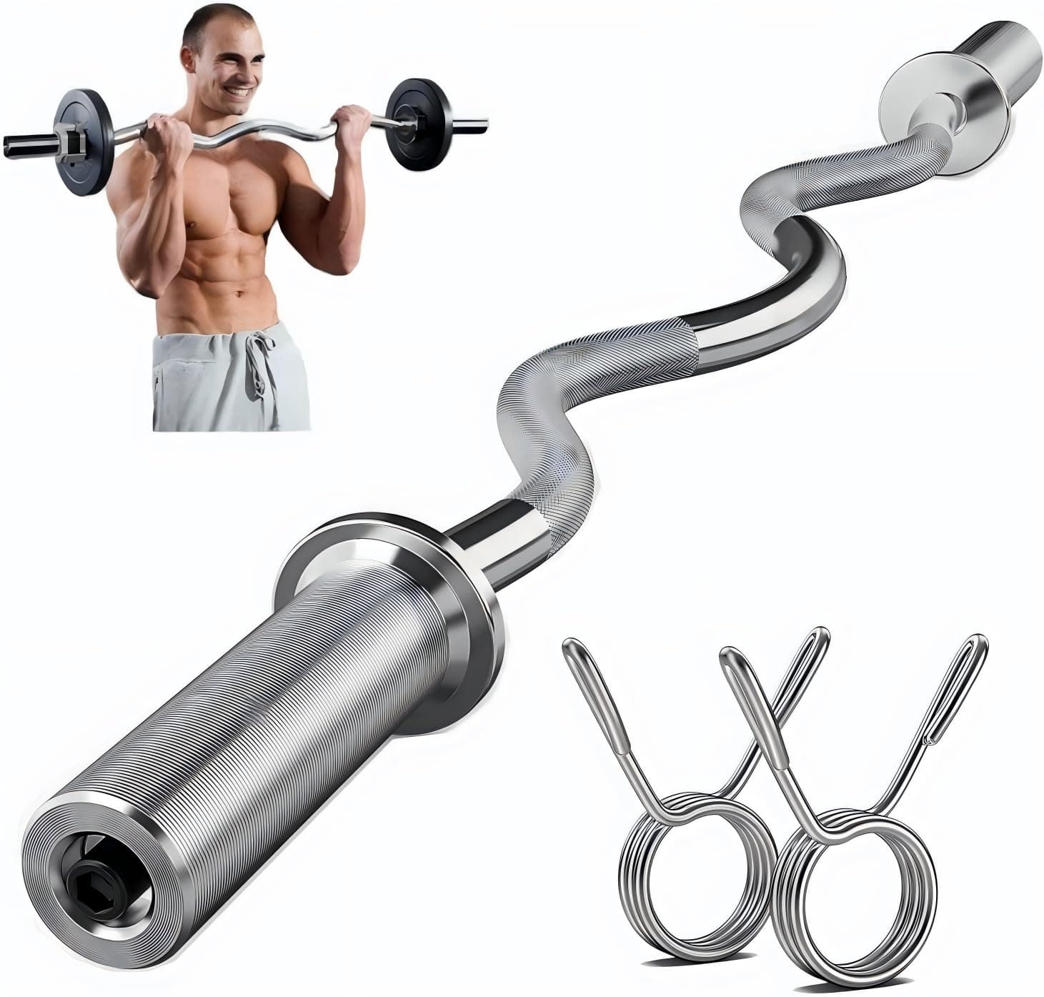 47 Inch EZ Curl Bar, Olympic Barbell Curl bar for Home Gym, Protect Wrist When Doing Weight Lifting, Bicep Curl, Strength Training(370LBS Capacity), Suitable for 2-Inch Plates