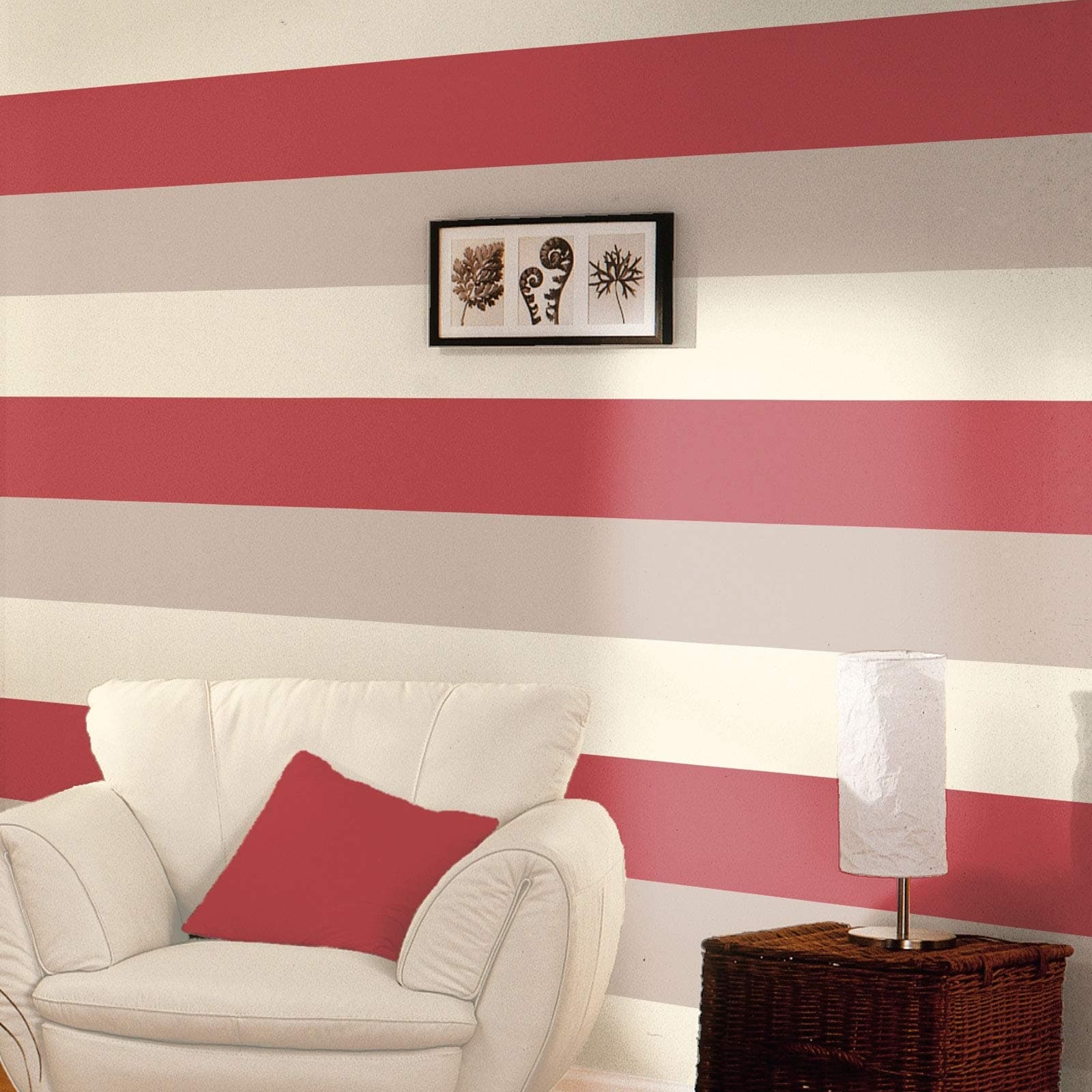 Russet Orange/Beige/Cream - 40915 - Olivia Stripe - Wallpaper… (Red/Silver/Cream)