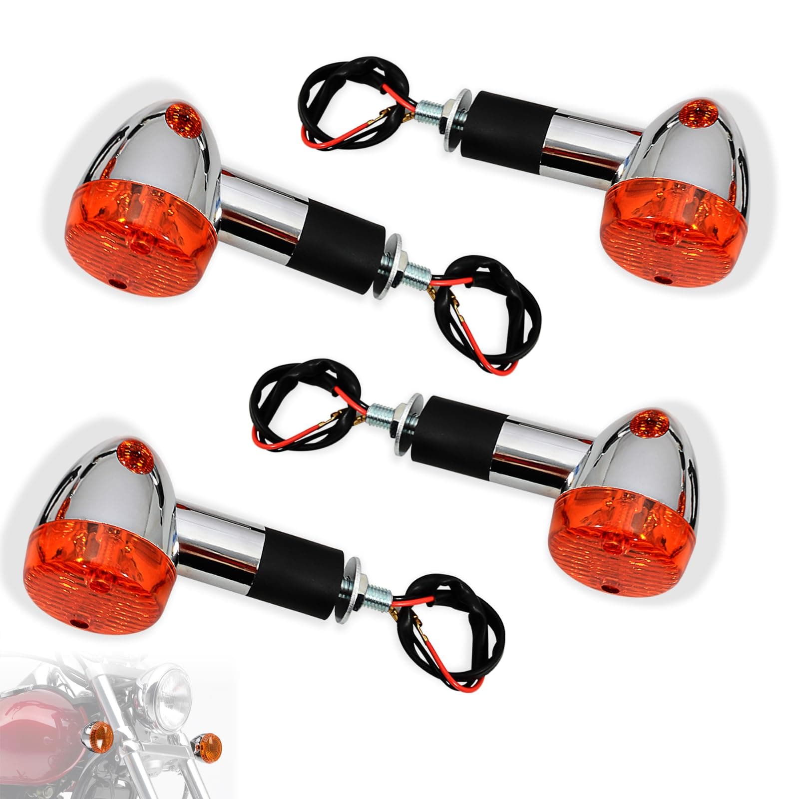 Turn Signal Lamp Set,Motorcycle Front and Rear signal light for Kawasaki Vulcan VN 750 800 900 1500 1600 1700 2000,Amber(4 PCS)