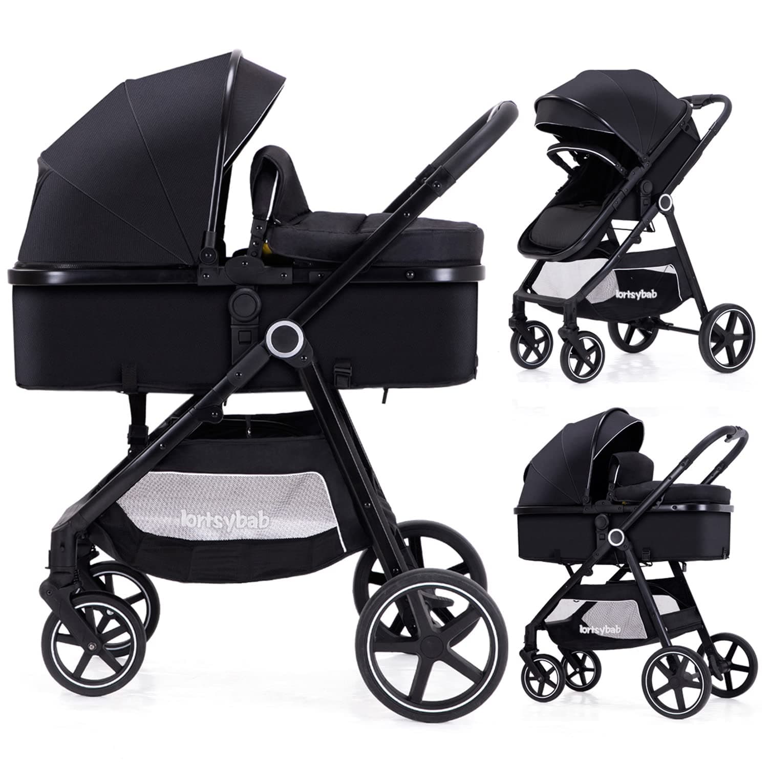 2-in-1 Baby Stroller - Folding Infant Newborn Pram Stroller with Reversible Seat - Toddler Strollers for 0-36 Months Old Babies