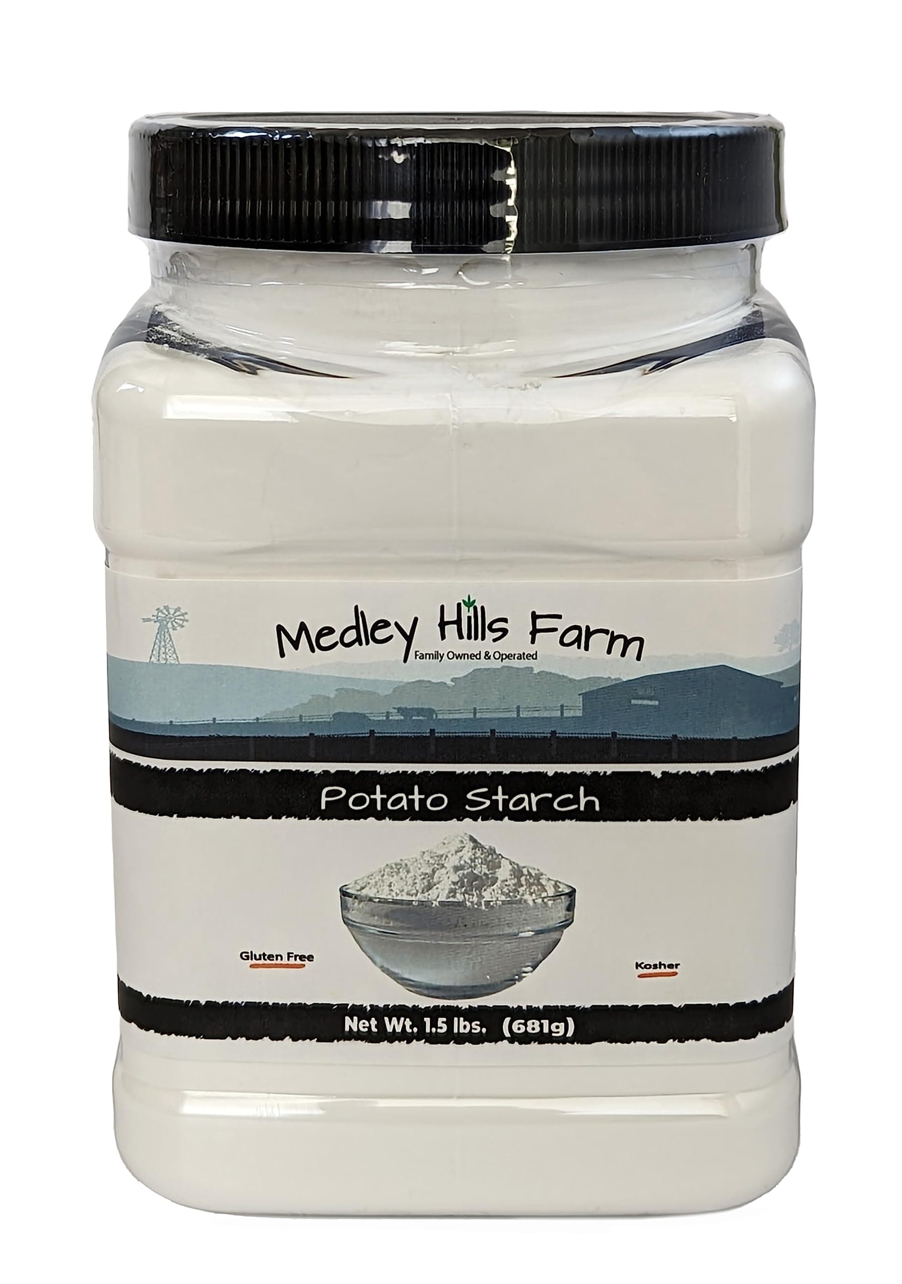 Potato starch gluten free by Medley hills farm 1.5 lbs. in Reusable Container - No Artificial Ingredients or Preservatives, Great for Thickening, Cooking and Baking - Gluten Free - Kosher