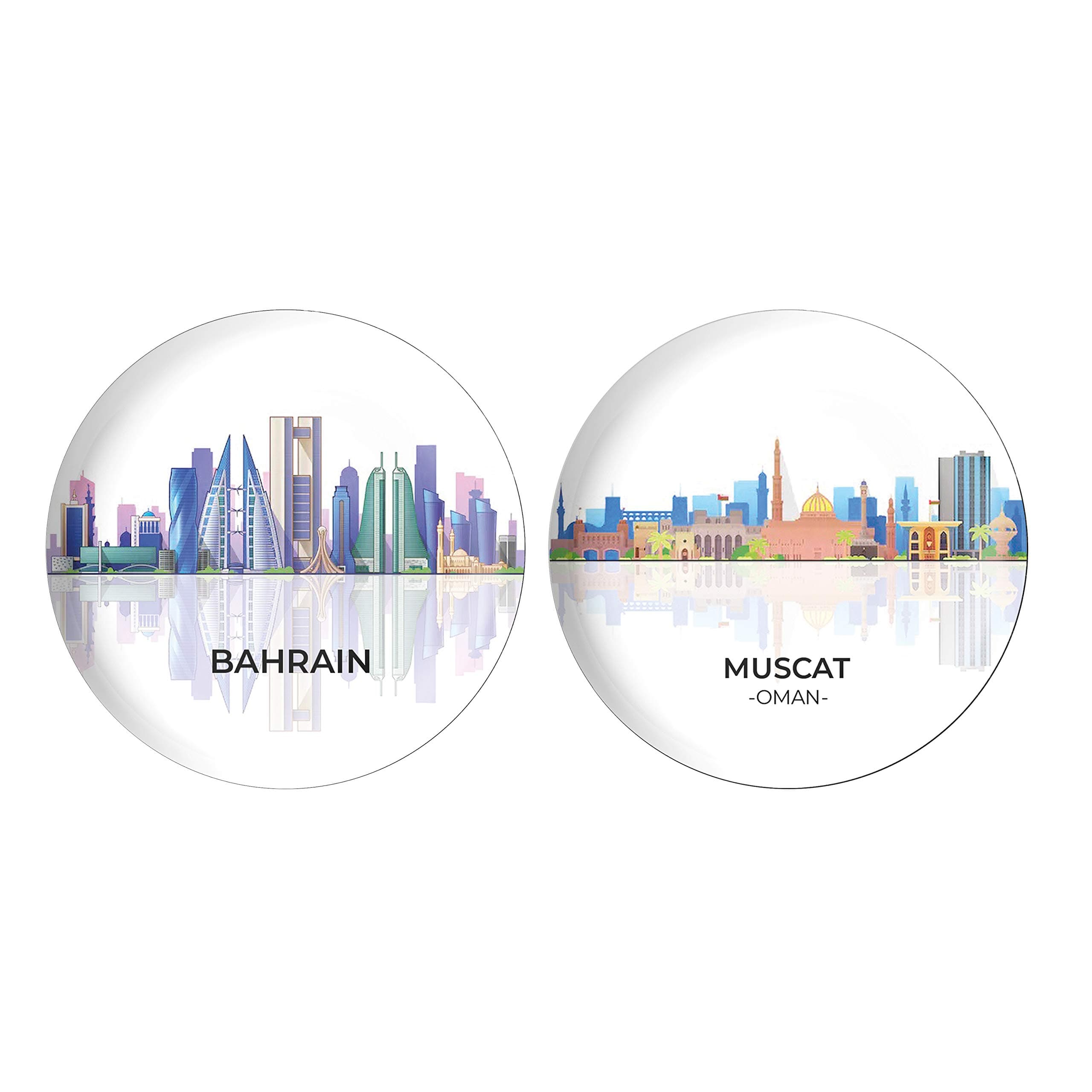 dhcrafts Fridge Magnet White Color Bahrain and Muscat Glossy Finish Design Pack of 2
