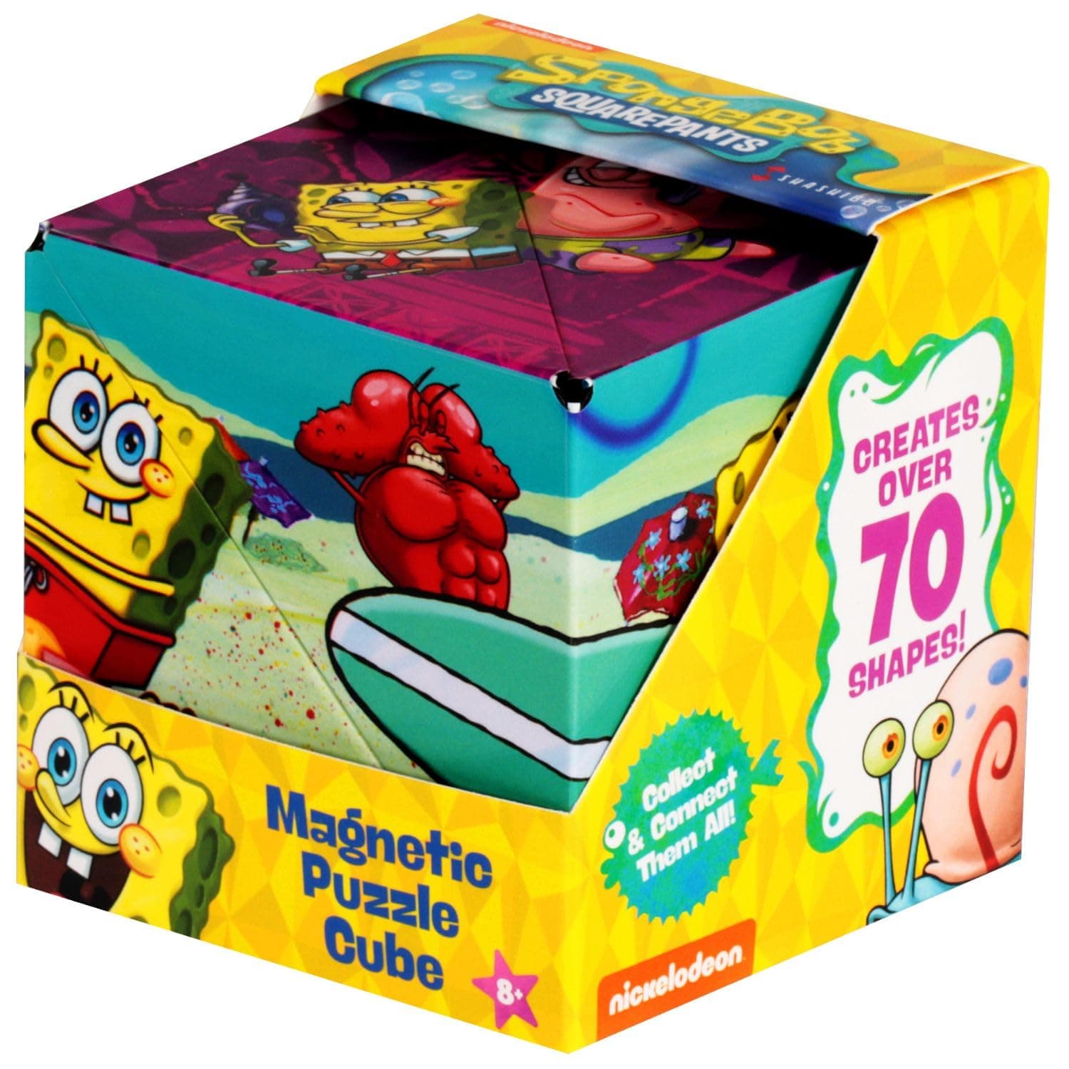 Shashibo Spongebob Squarepants Shape Shifting Box - STEM Fidget Toy with Ultra Strong Magnets - Sensory Puzzle Cube Transforms Into 100+ Shapes, Easter Basket Stuffers Gift for Kids (Beach Buddies)