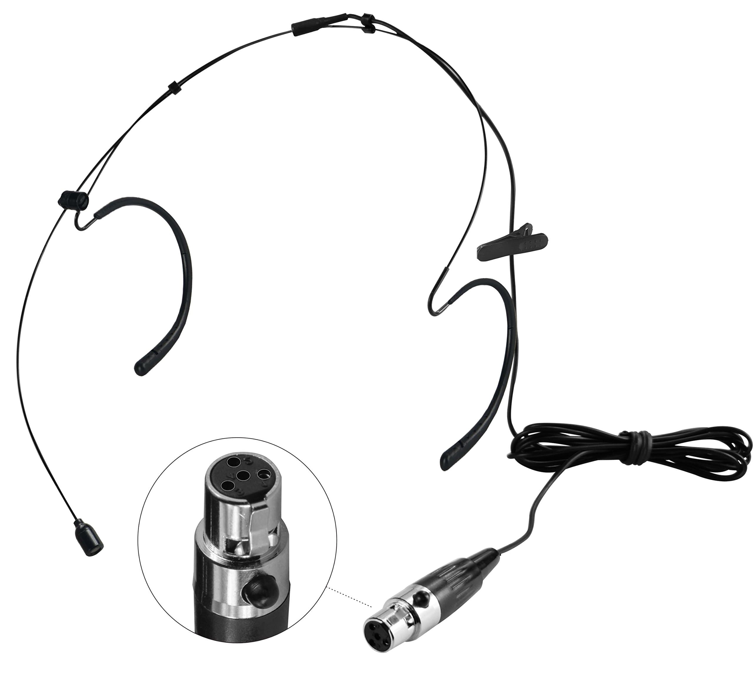 HEIMUDouble Earhook Wired Headset Boom Mini XLR Omni-Directional Headworn Microphone (for Shure Type 4 pin Mini Plug Black)