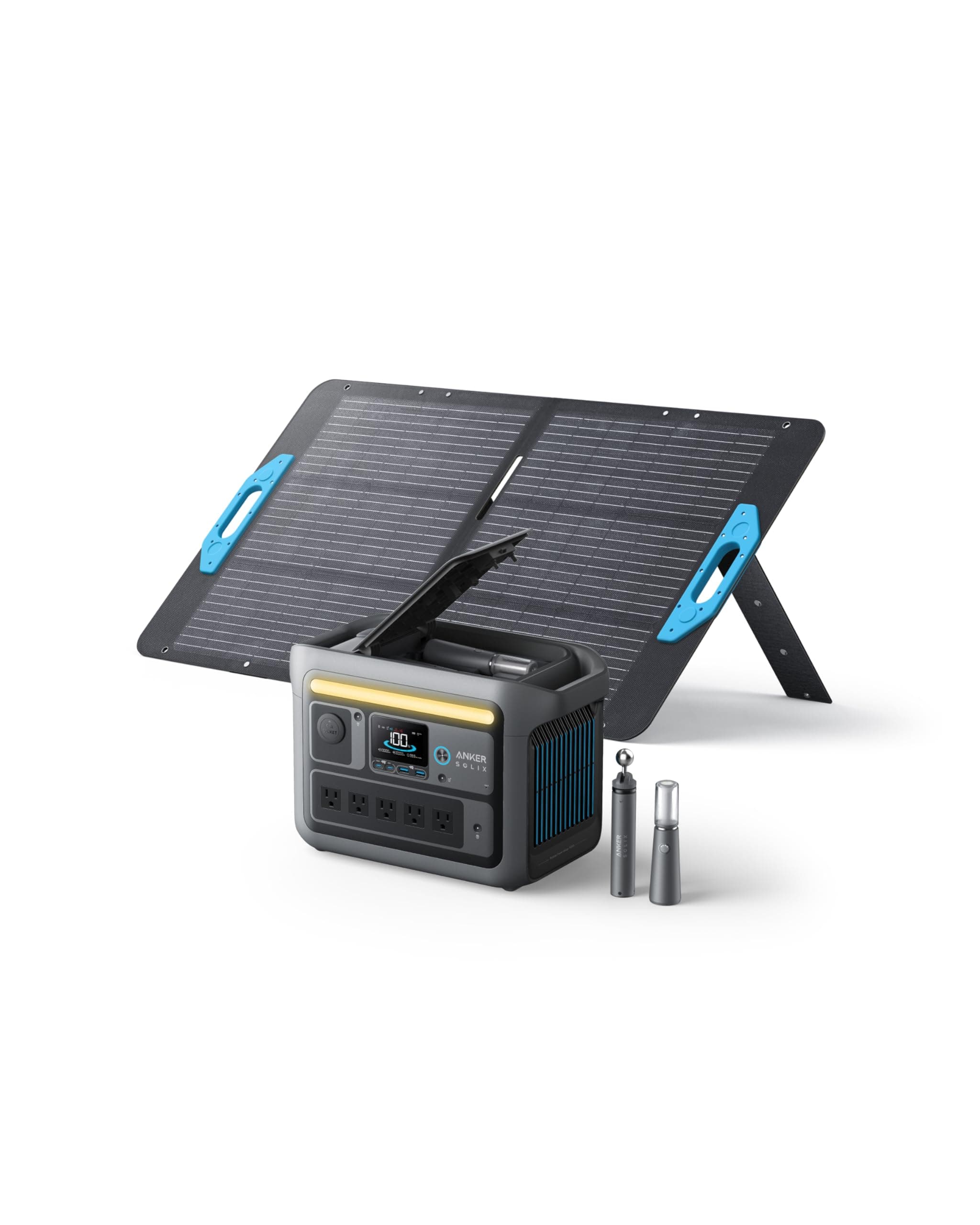 Anker SOLIX C800 Plus Portable Power Station with 100W Solar Panel, 1200W (Peak 1600W) Solar Generator with Camping Lights, 768Wh LiFePO4 Battery for Outdoor Camping, RVs, Road Trip, and Power Outages